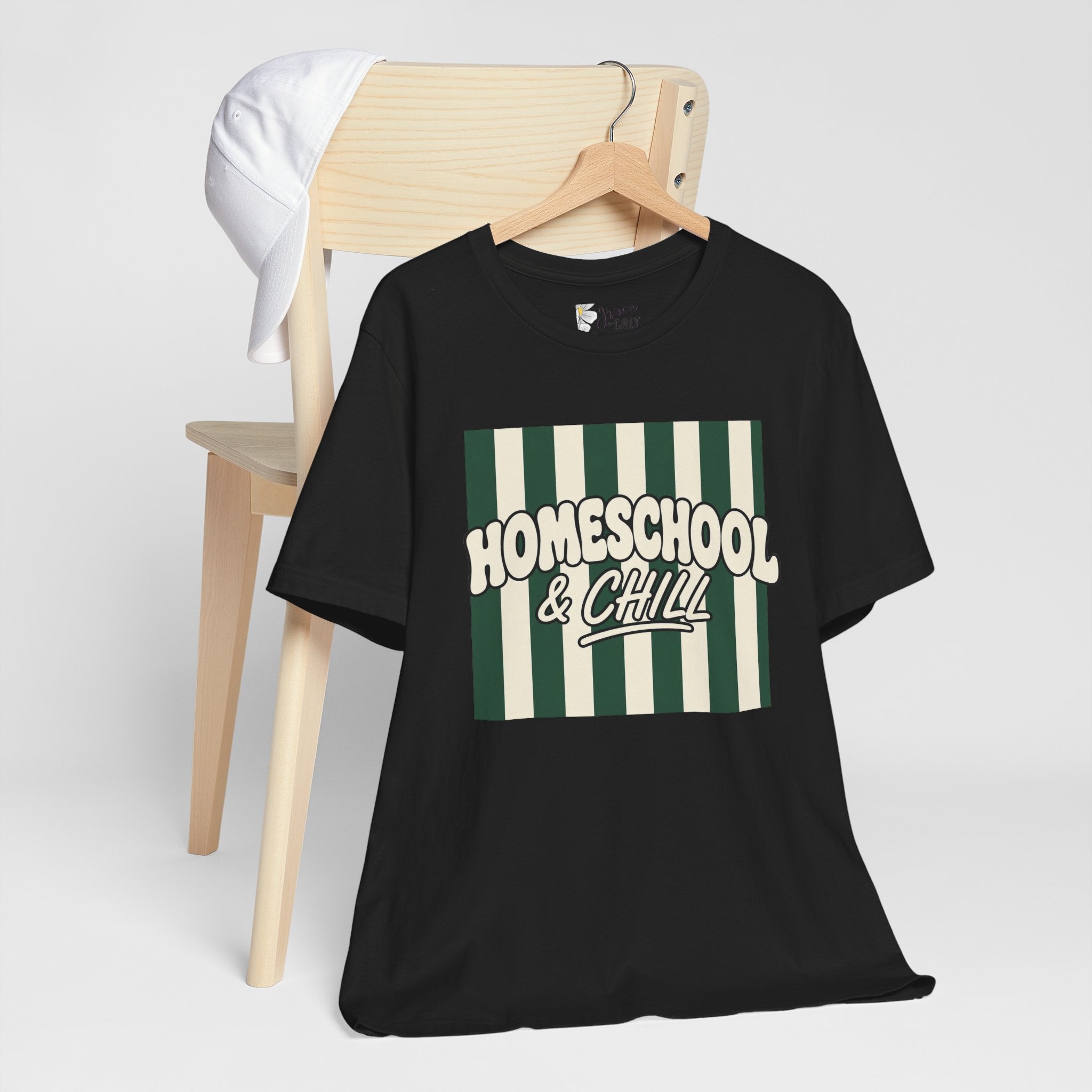 Homeschool & Chill T-Shirt — Retro Green Striped Homeschool Tee