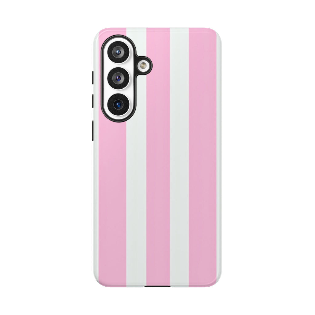Pink & White Striped Tough Phone Case — Durable Protective Phone Cover