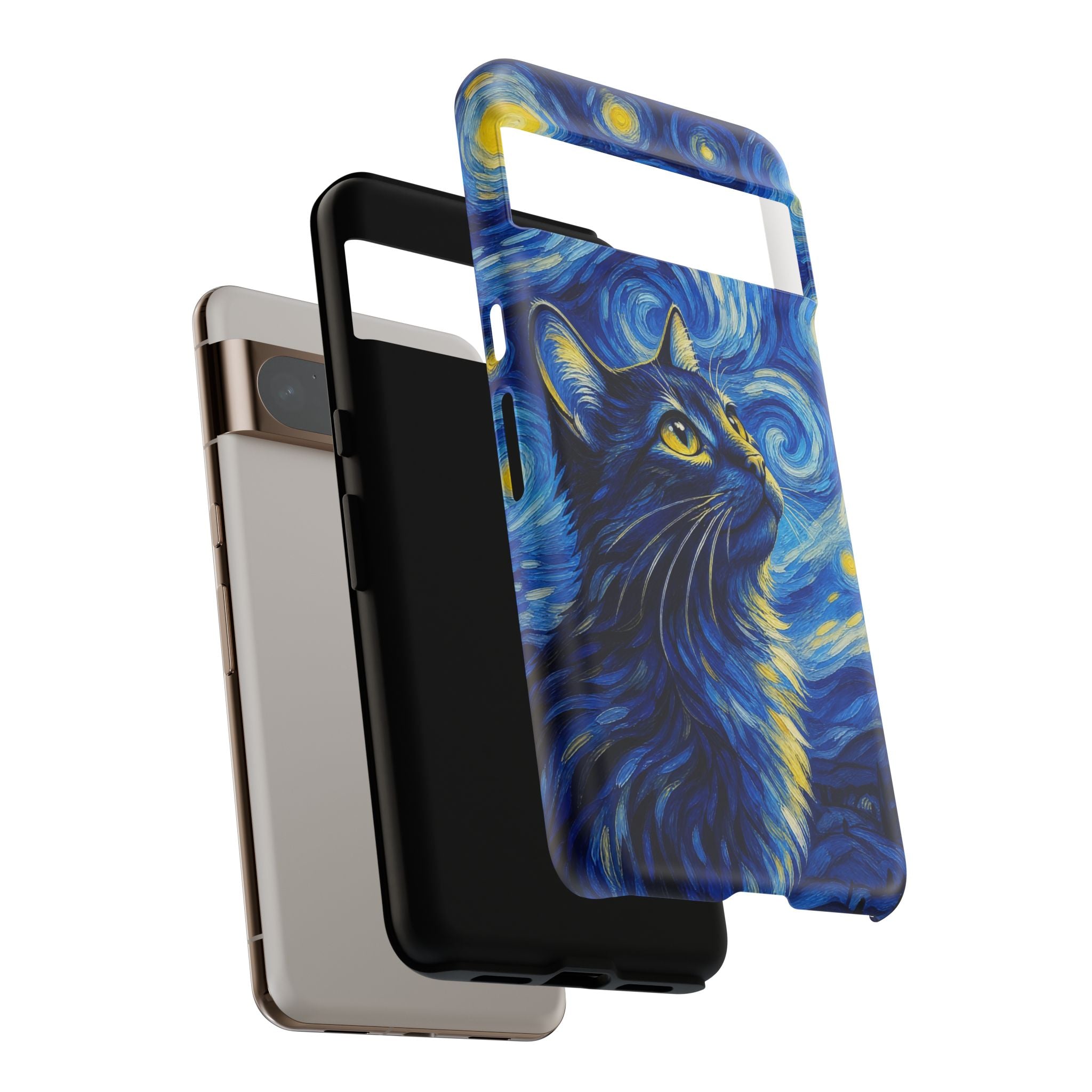 Starry Night Cat Phone Case — Van GoghStyle Blue Galaxy iPhone Cover
