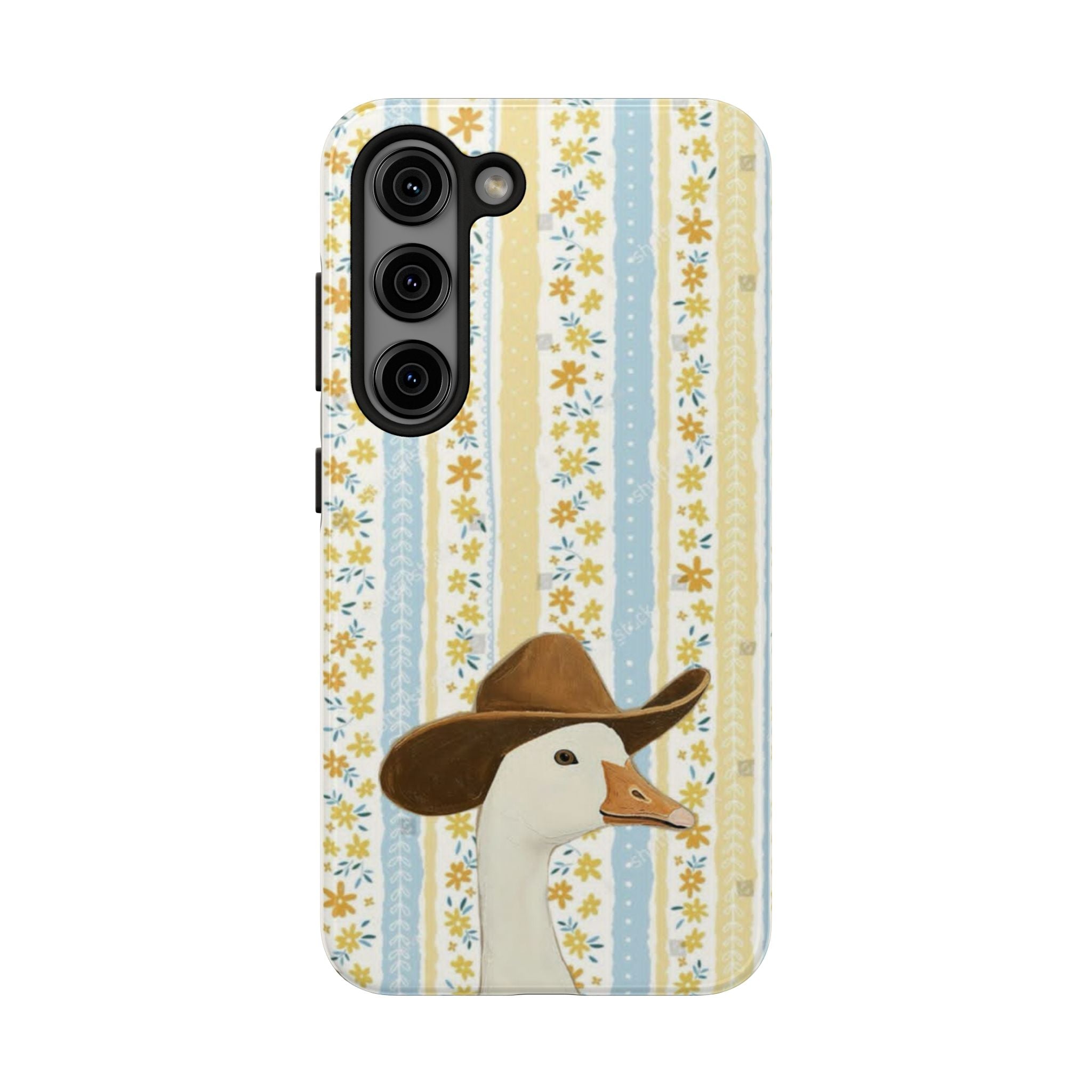Cowboy Goose Tough Phone Case — Cute Farm Animal iPhone Case with Floral Stripes
