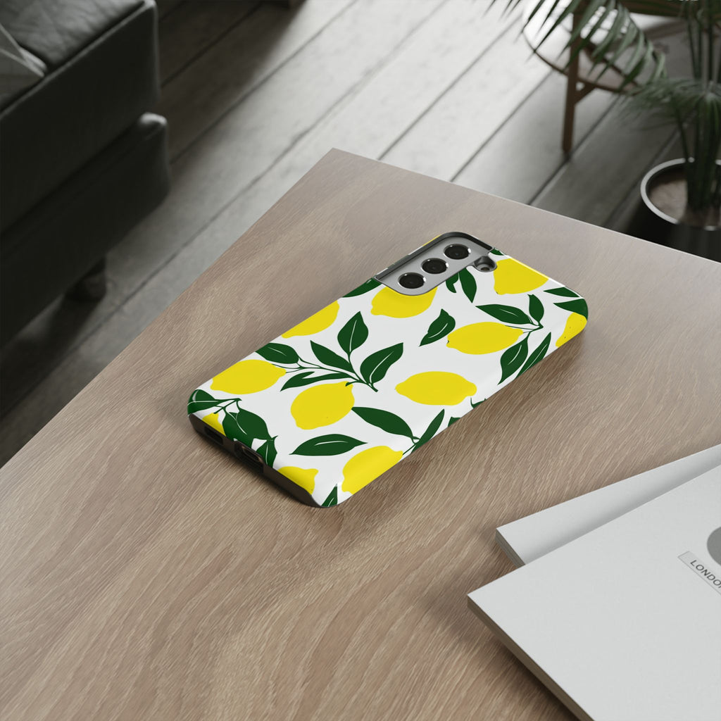 Lemon Pattern Tough Phone Case — Bright Citrus Protective Cover