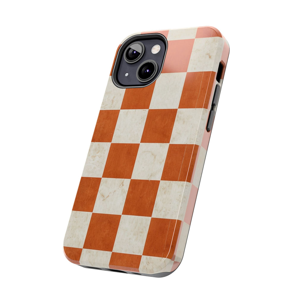 Orange and Cream Checkerboard Tough Phone Case