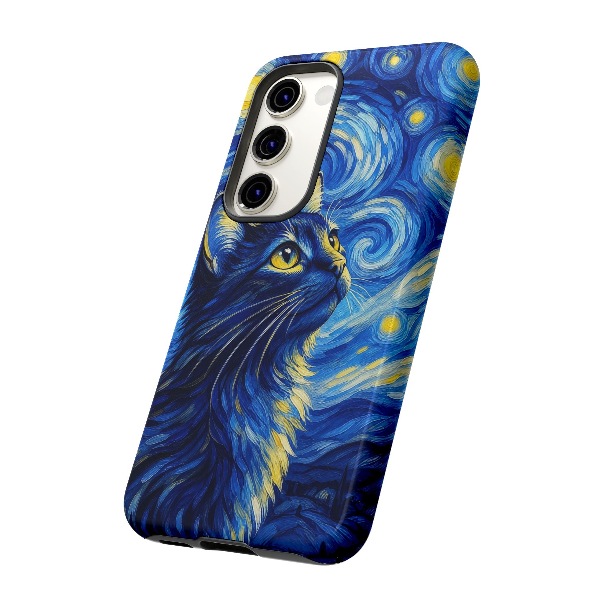 Starry Night Cat Phone Case — Van GoghStyle Blue Galaxy iPhone Cover