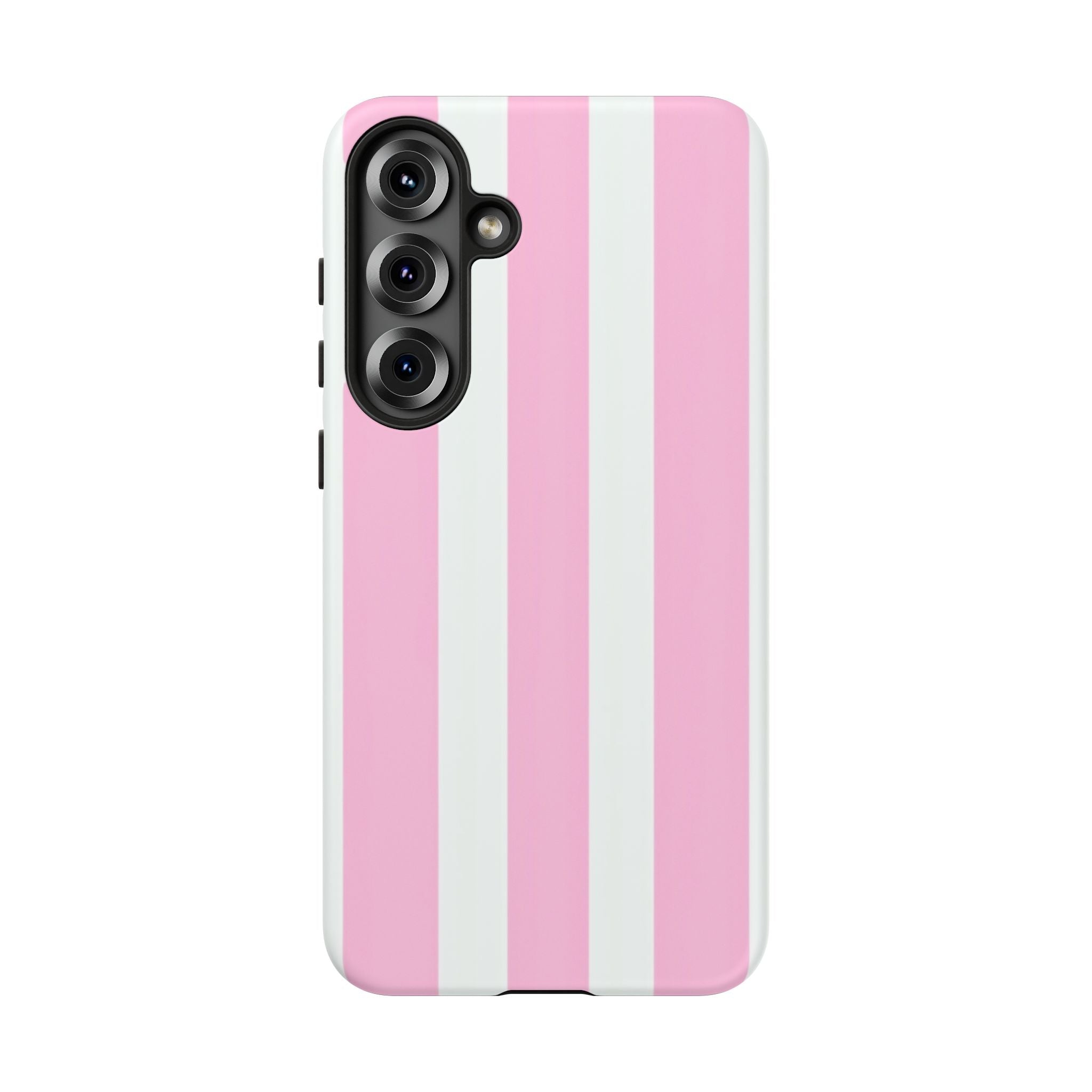 Pink & White Striped Tough Phone Case — Durable Protective Phone Cover