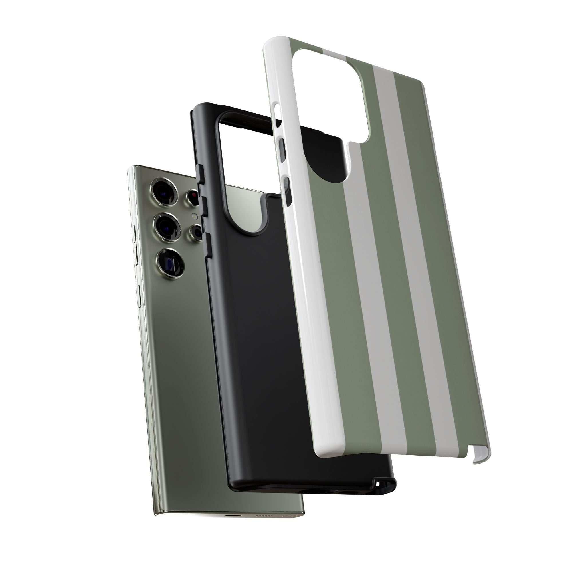 Striped Sage Tough Phone Case — Durable Green & White Vertical Stripe Phone Cover