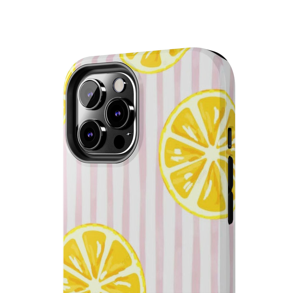 Lemon Slice Tough Phone Case — Pink Stripe Summer Protective Cover