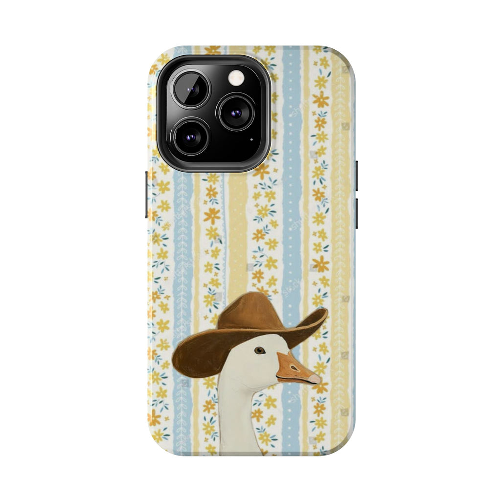 Cowboy Goose Tough Phone Case — Cute Farm Animal iPhone Case with Floral Stripes