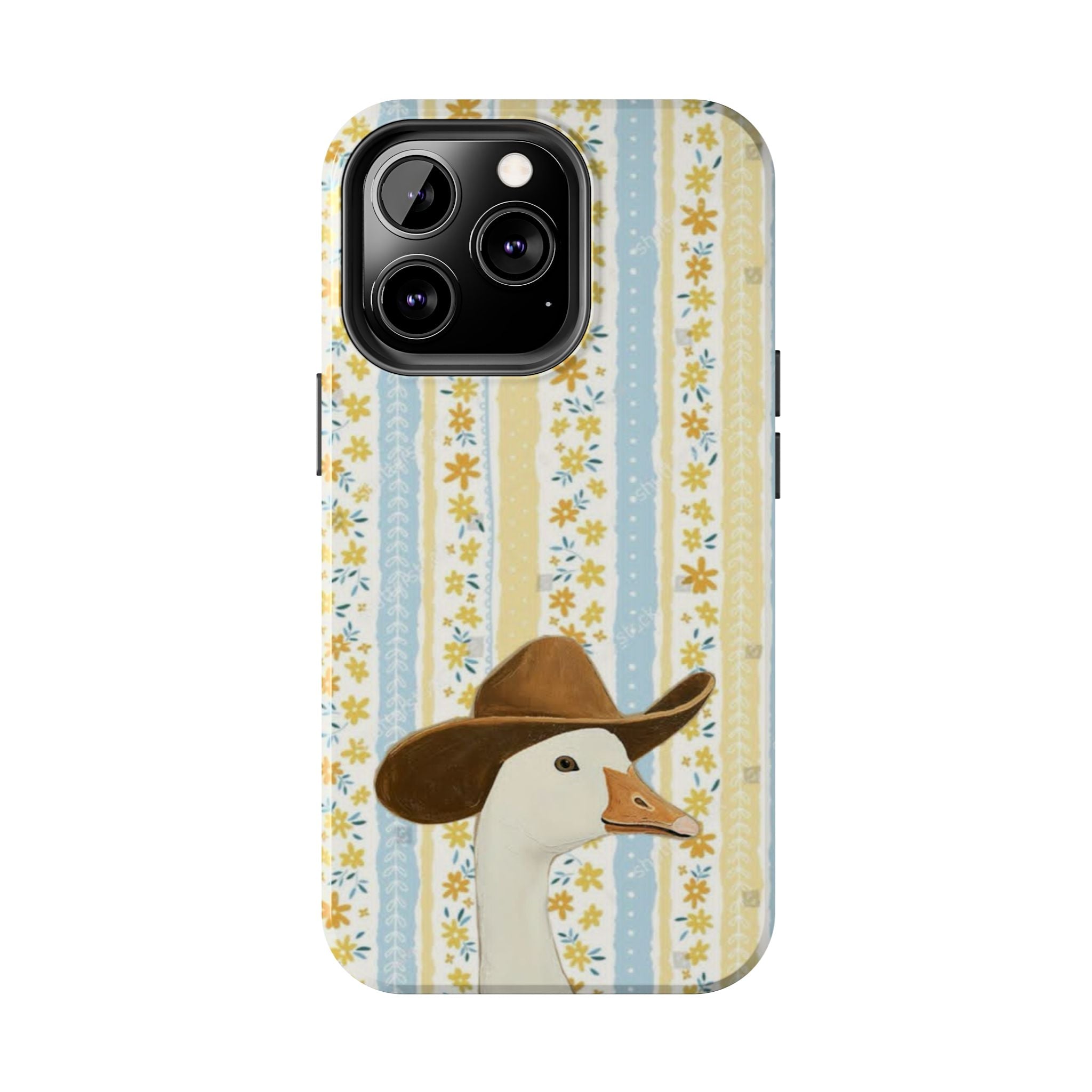 Cowboy Goose Tough Phone Case — Cute Farm Animal iPhone Case with Floral Stripes