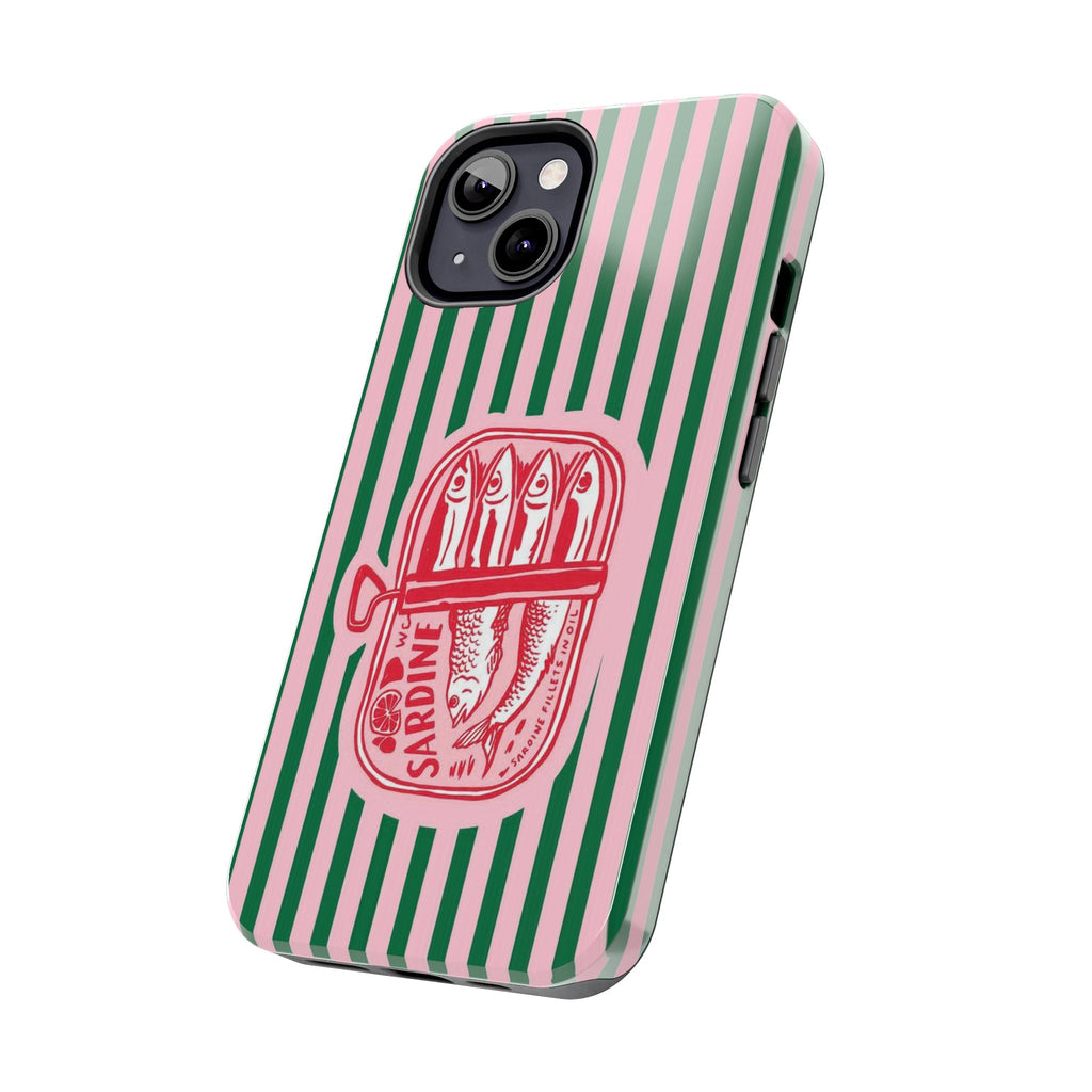 Sardine Stripes Tough Phone Case — Retro Pink & Green Protective Phone Cover