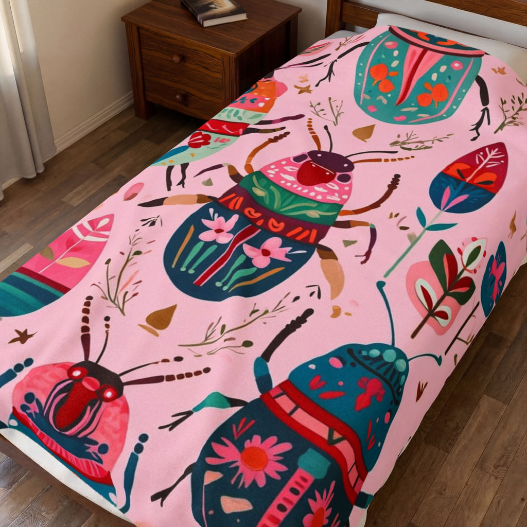 Colorful Beetle Pattern Velveteen Plush Blanket