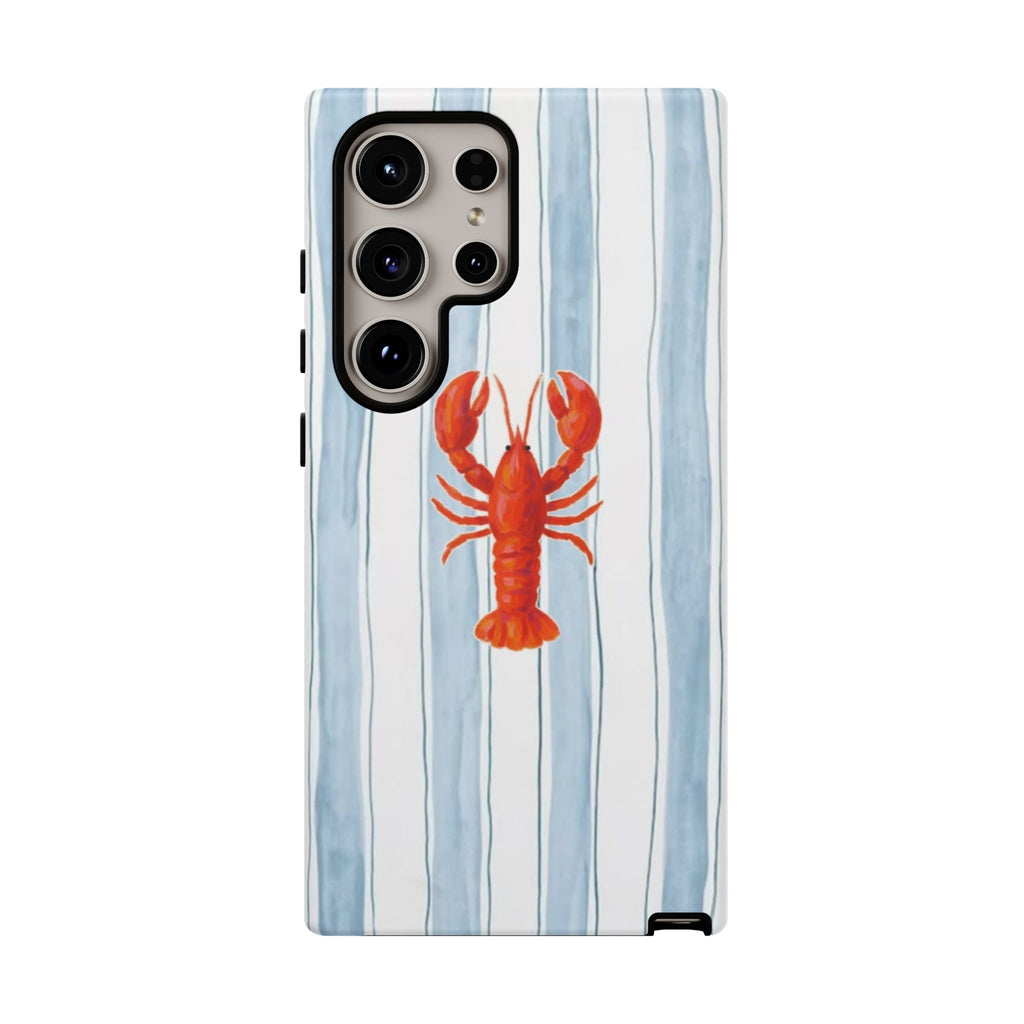 Lobster Stripe Phone Case — Nautical Blue & White Protective Cover