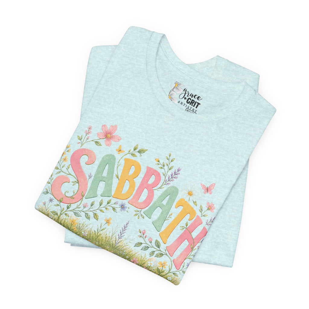 Sabbath Floral Script Tee | Pastel Flowers, Meadow Illustration