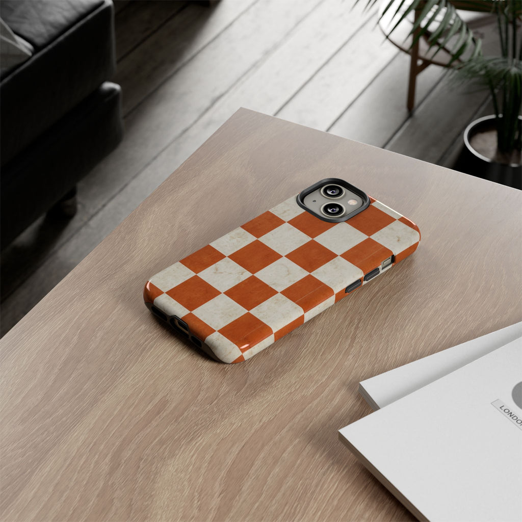 Vintage Orange Checkerboard Tough Phone Case