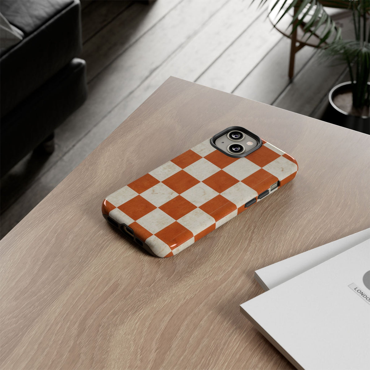 Vintage Orange Checkerboard Tough Phone Case