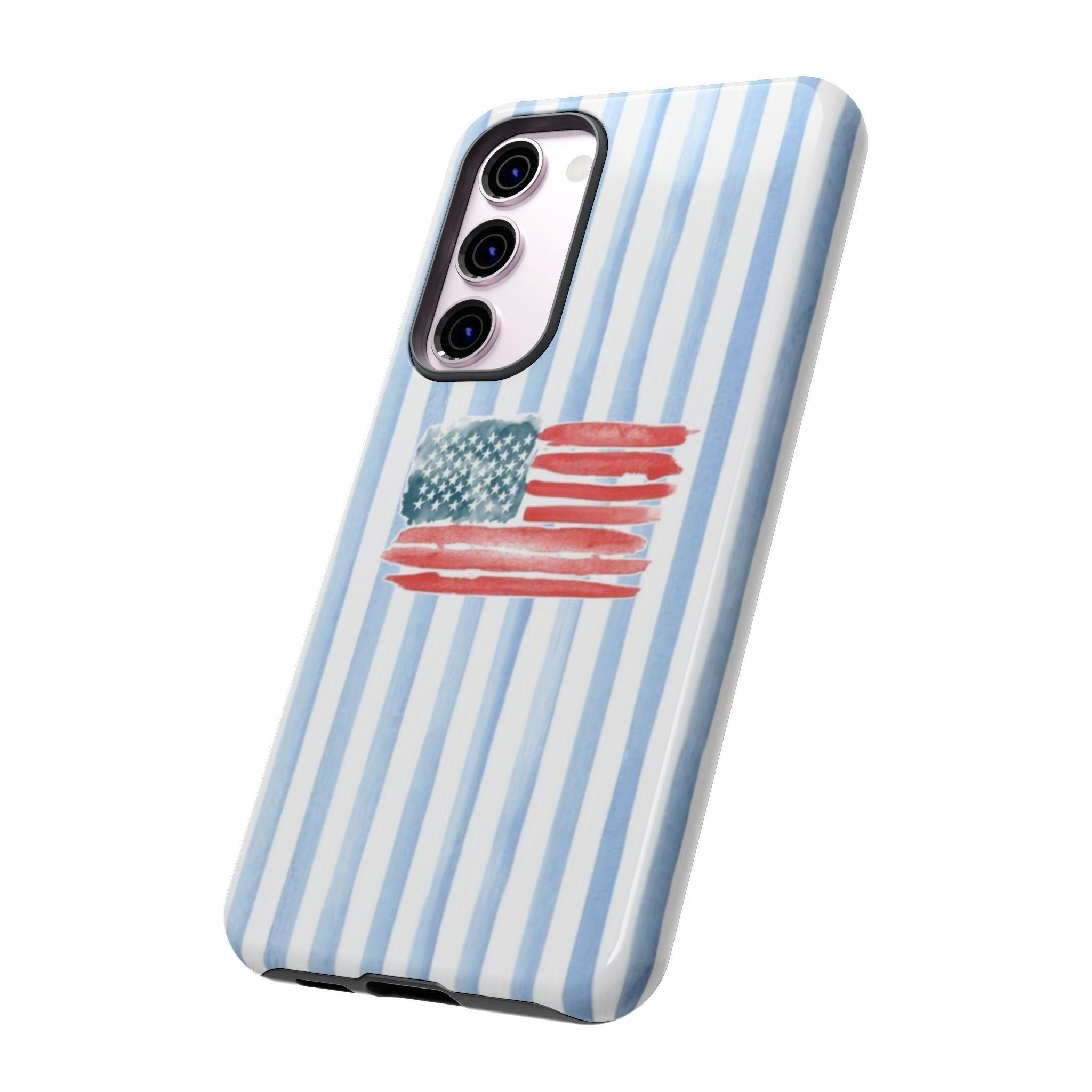 American Flag Watercolor Phone Case - Blue Stripe Tough Case