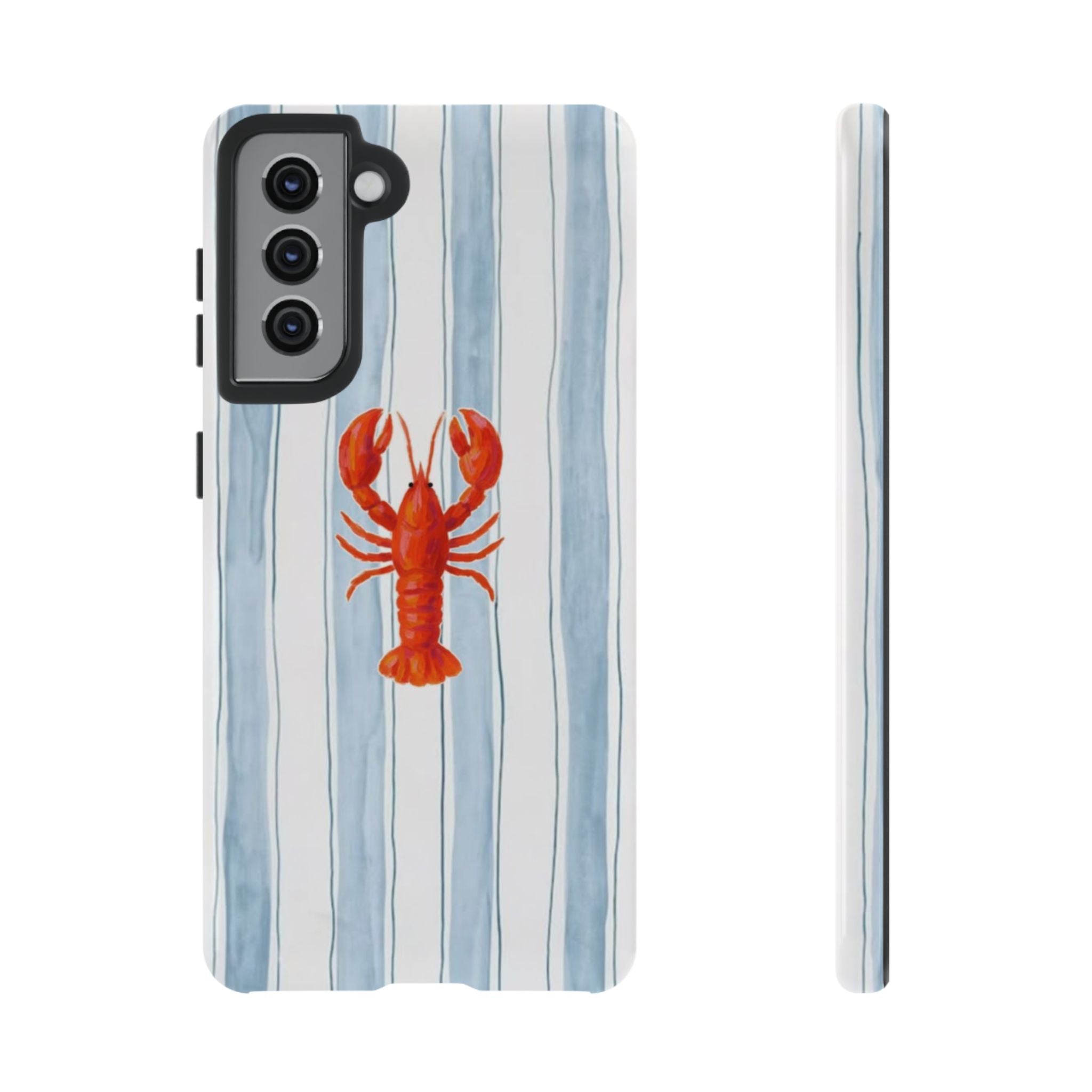 Lobster Stripe Phone Case — Nautical Blue & White Protective Cover