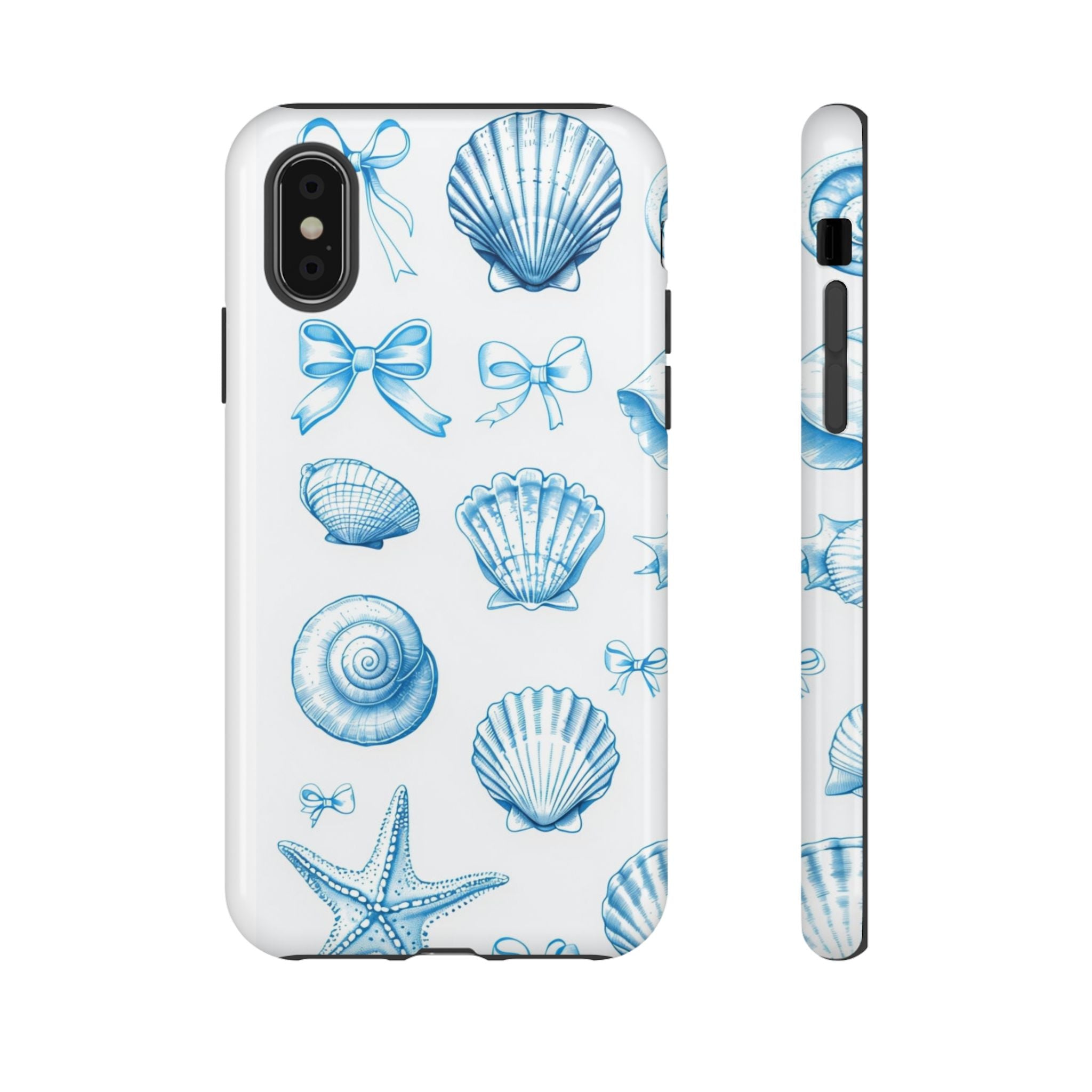 Seaside Shells Phone Case — Blue Nautical Shell & Starfish Pattern