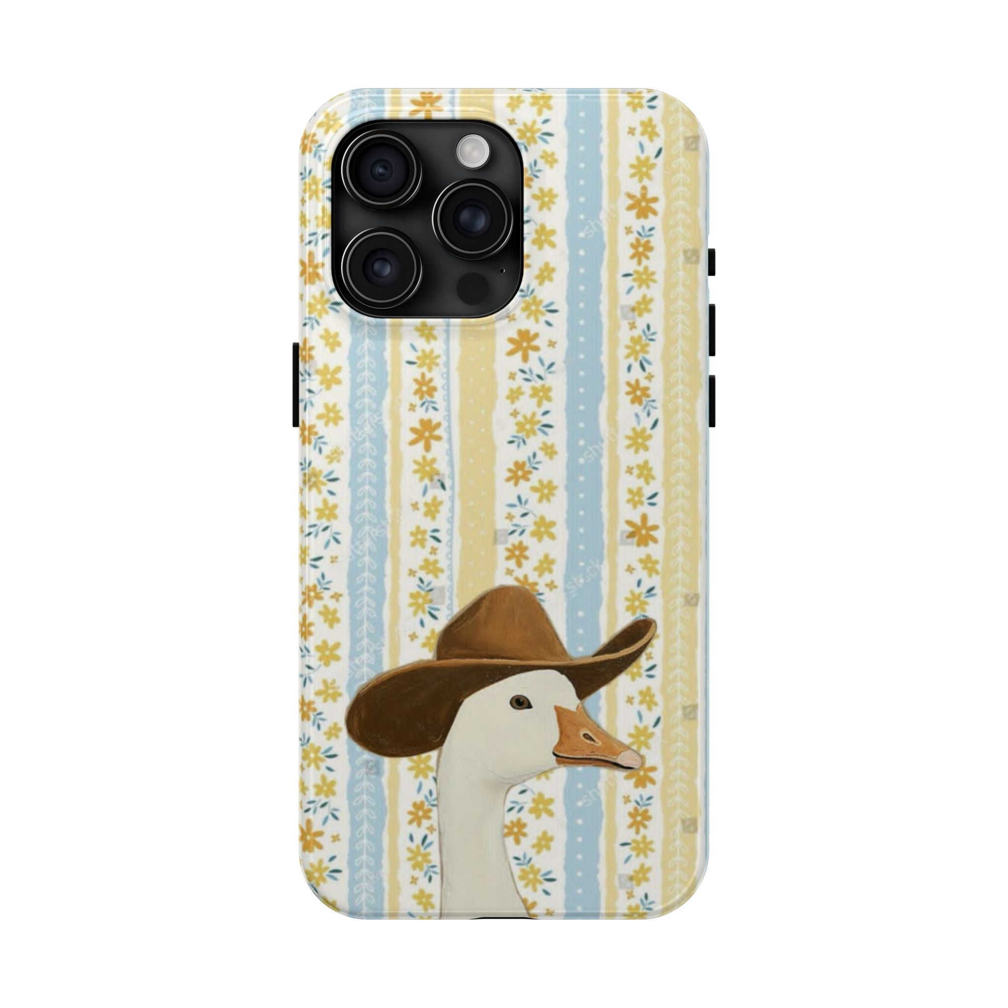 Cowboy Goose Tough Phone Case — Cute Farm Animal iPhone Case with Floral Stripes
