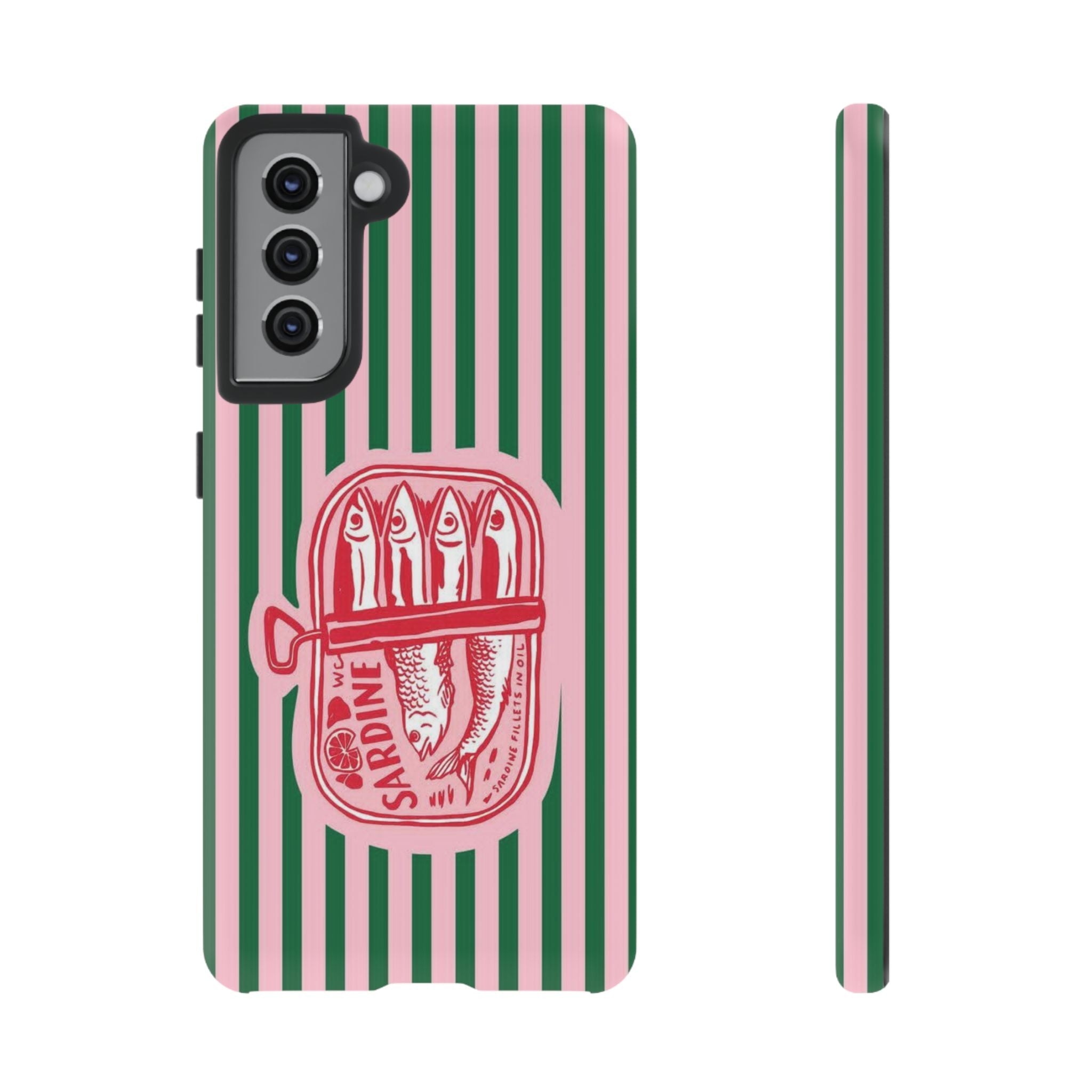 Sardine Stripe Phone Case — Retro Pink & Green Nautical Protection