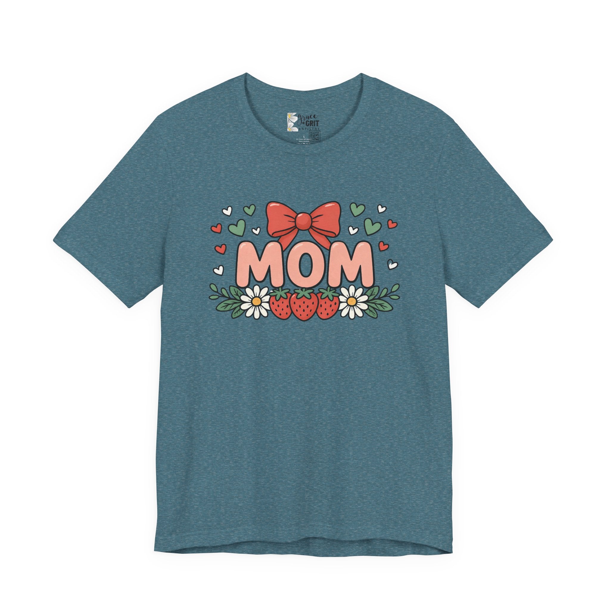 Mom Floral Bow T‑Shirt — Cute Strawberry & Daisy Mother's Day Tee