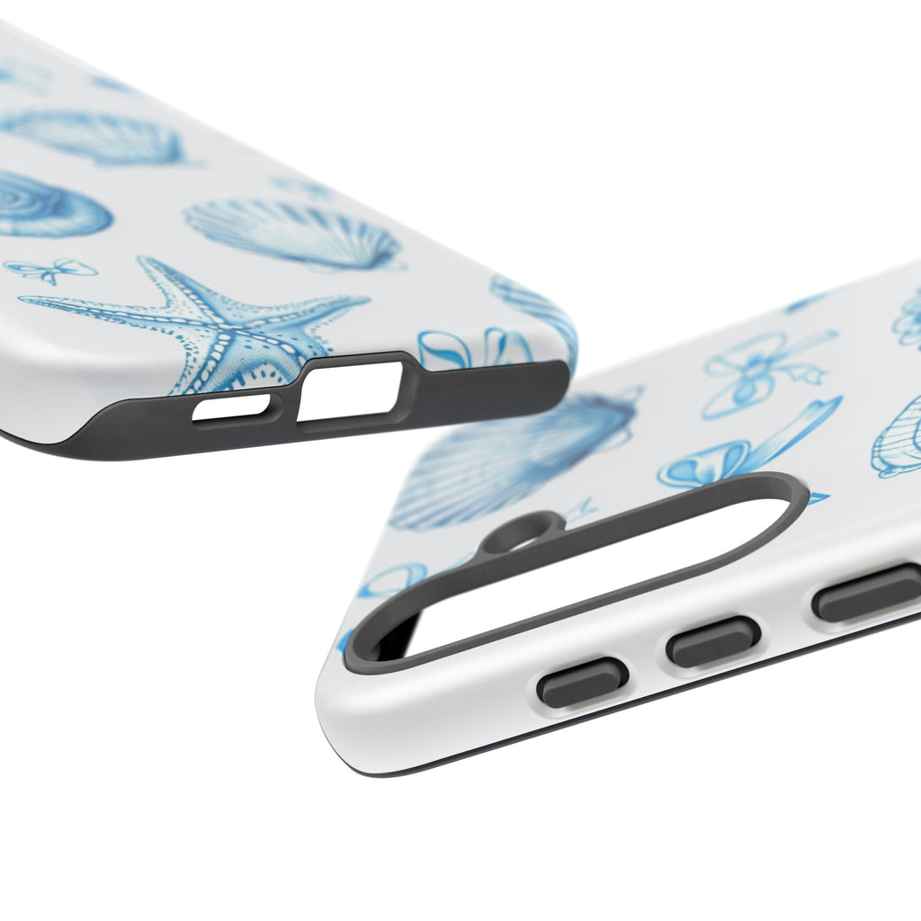 Seaside Shells Phone Case — Blue Nautical Shell & Starfish Pattern