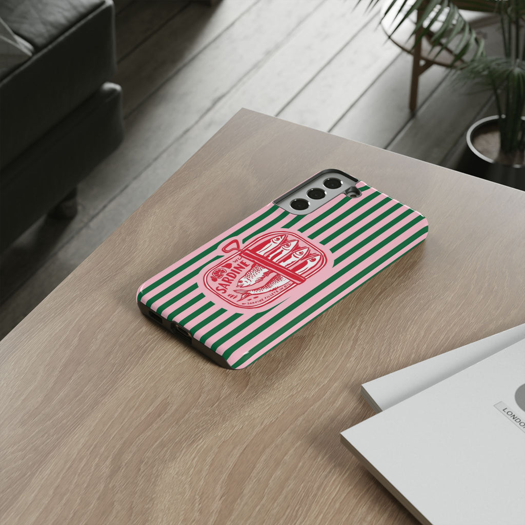 Sardine Stripe Phone Case — Retro Pink & Green Nautical Protection