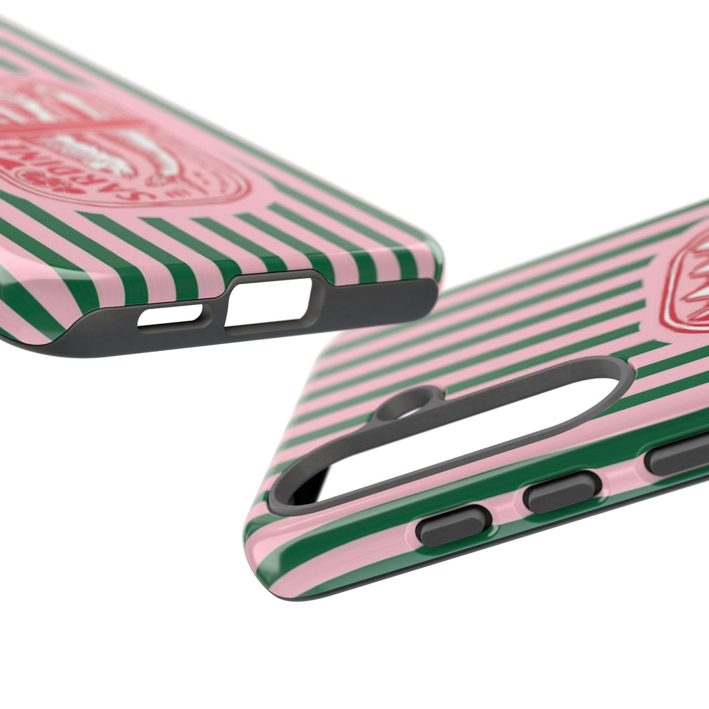 Sardine Stripe Phone Case — Retro Pink & Green Nautical Protection