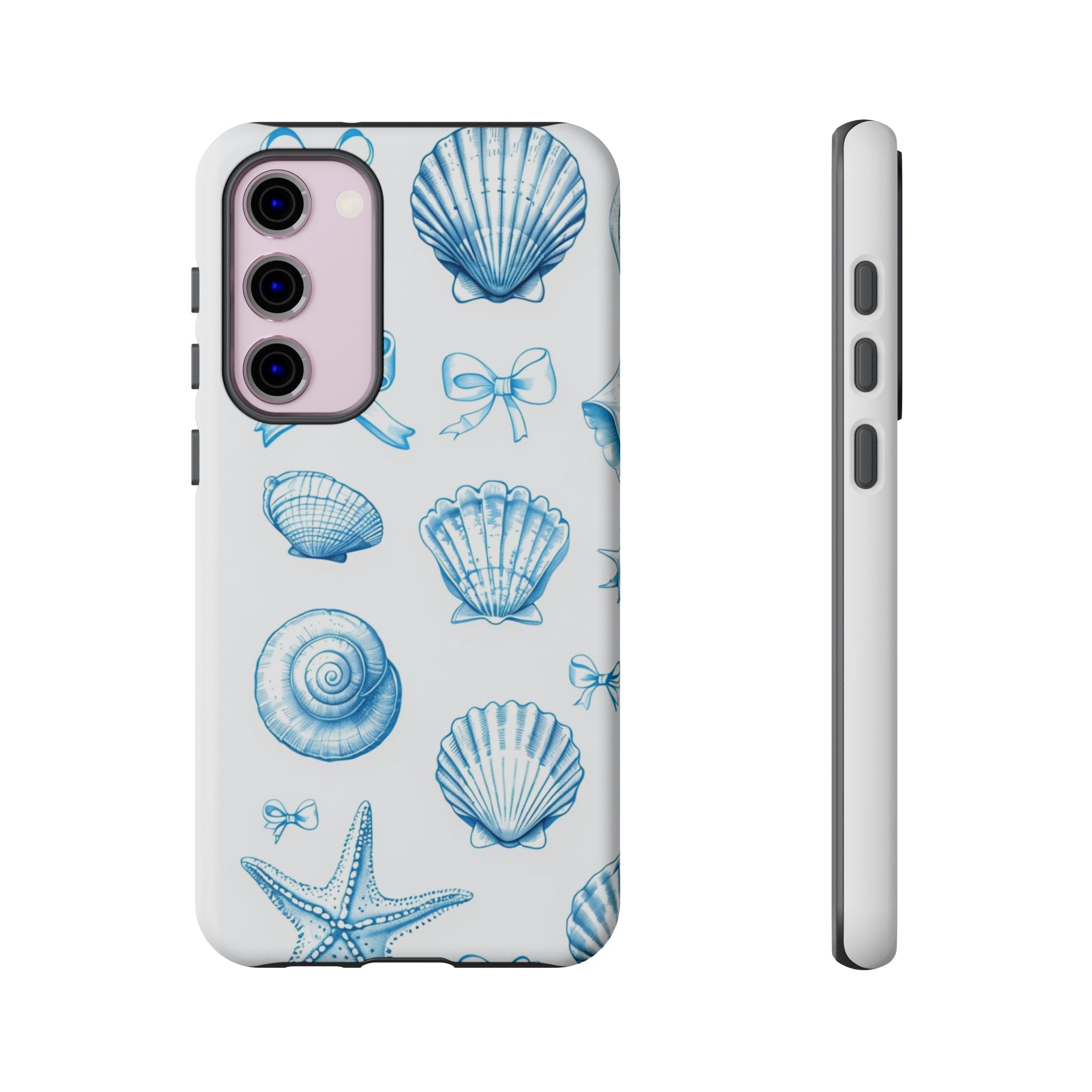 Seaside Shells Phone Case — Blue Nautical Shell & Starfish Pattern