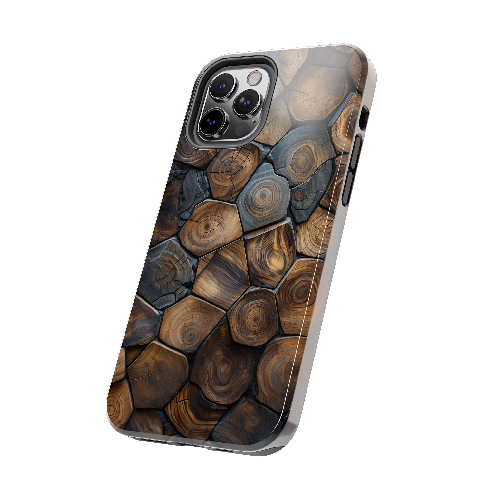 Woodgrain Hex Pattern Tough Phone Case — Rustic Log Cross-Section Design