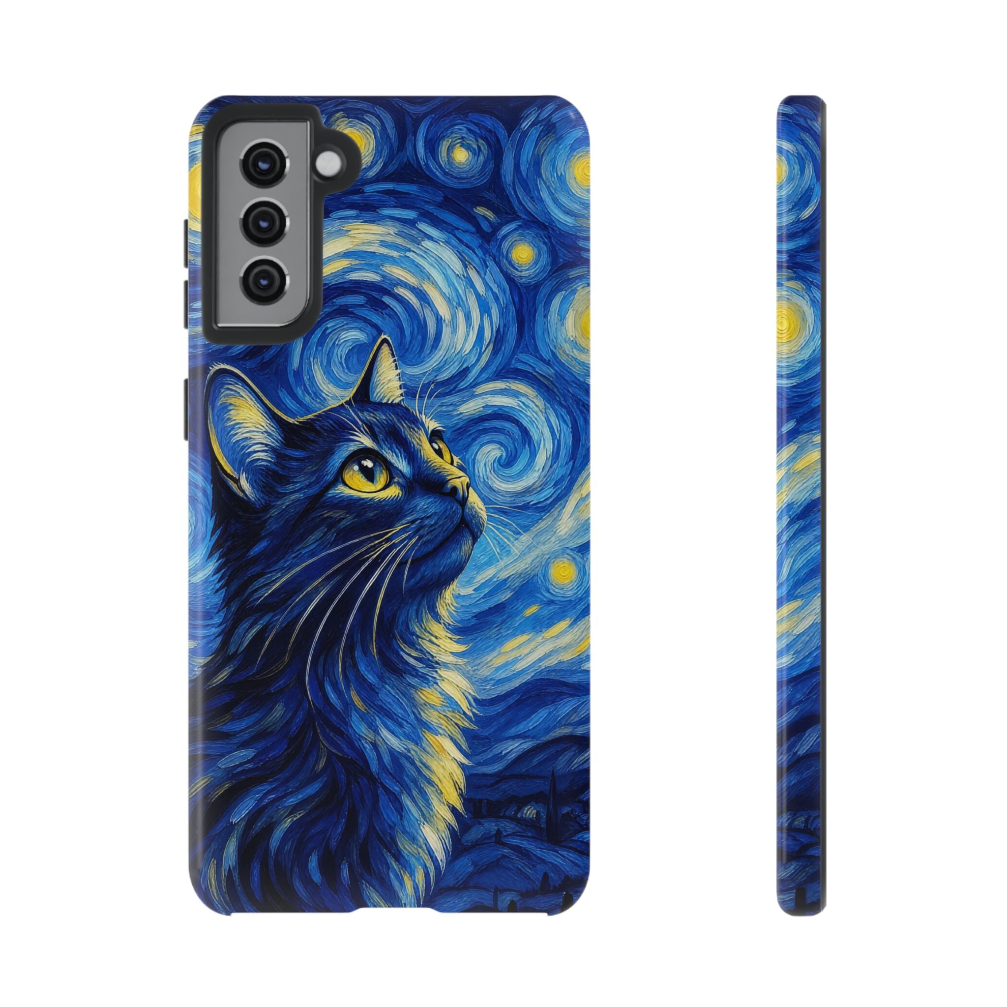 Starry Night Cat Phone Case — Van GoghStyle Blue Galaxy iPhone Cover
