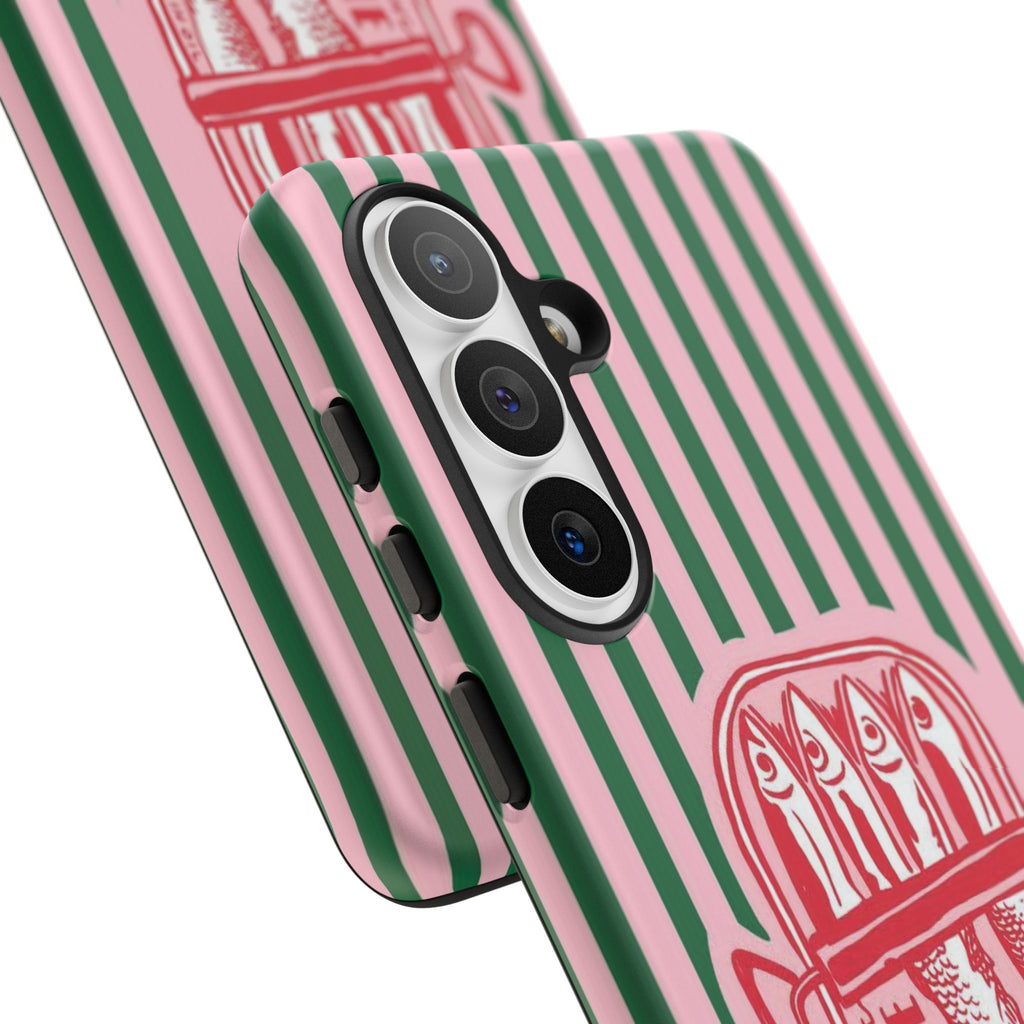 Sardine Stripe Phone Case — Retro Pink & Green Nautical Protection