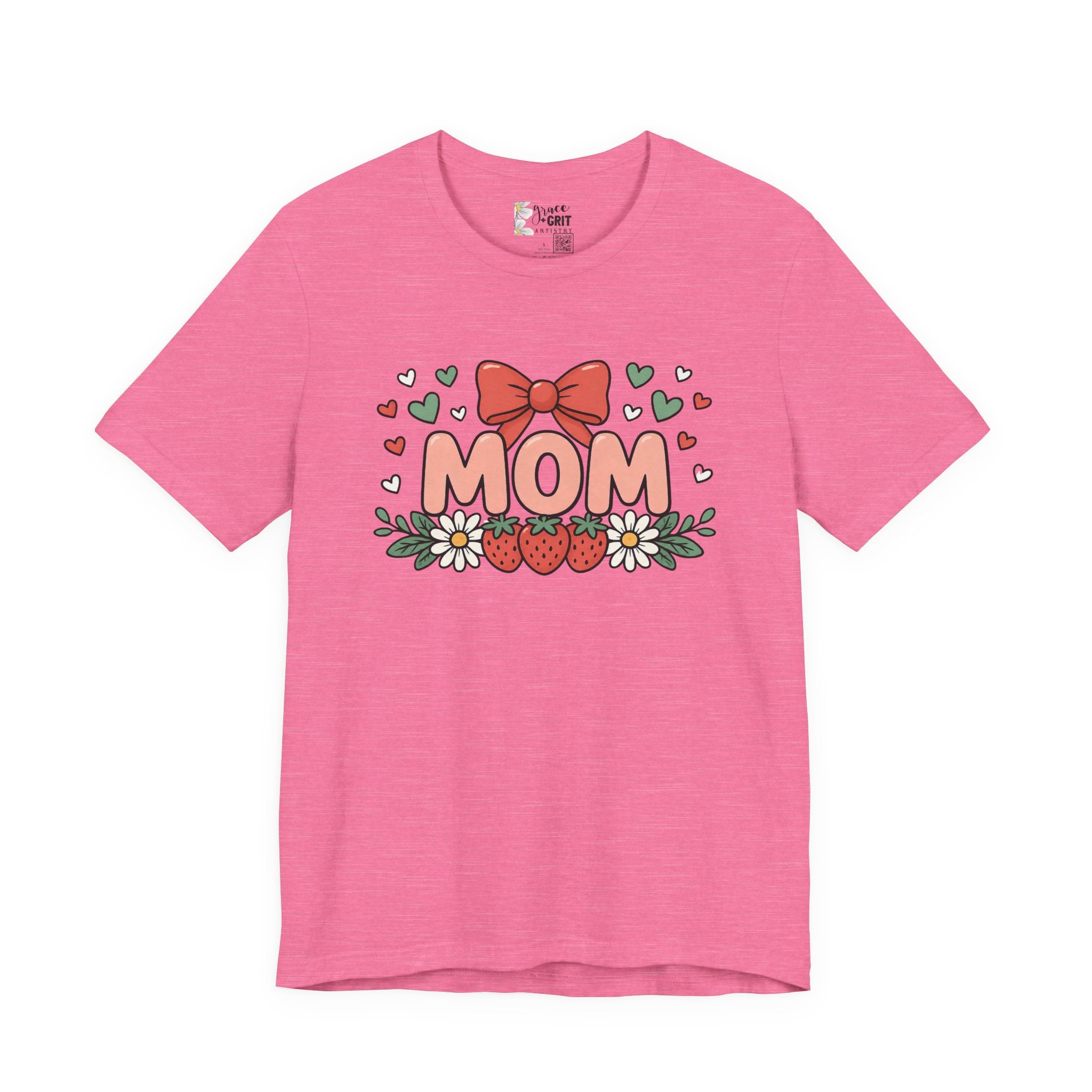 Mom Floral Bow T‑Shirt — Cute Strawberry & Daisy Mother's Day Tee