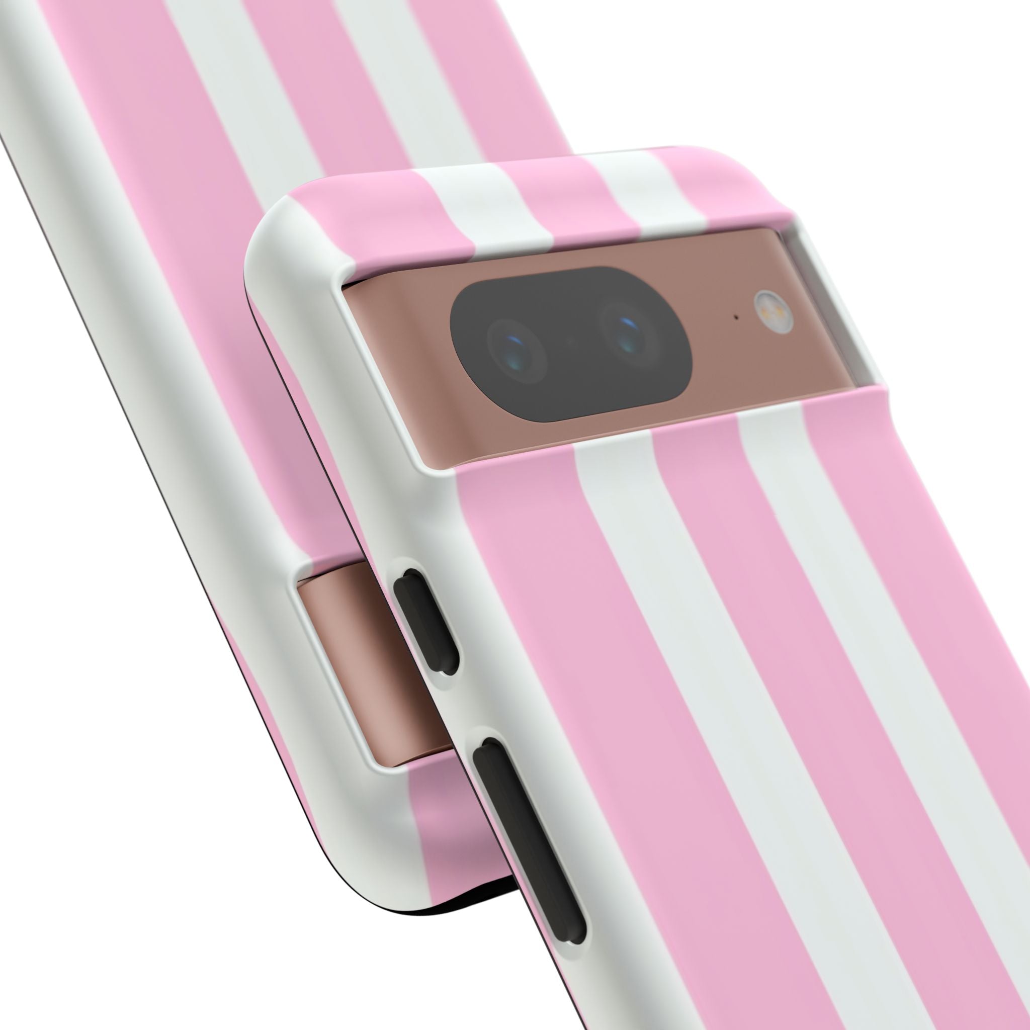 Pink & White Striped Tough Phone Case — Durable Protective Phone Cover
