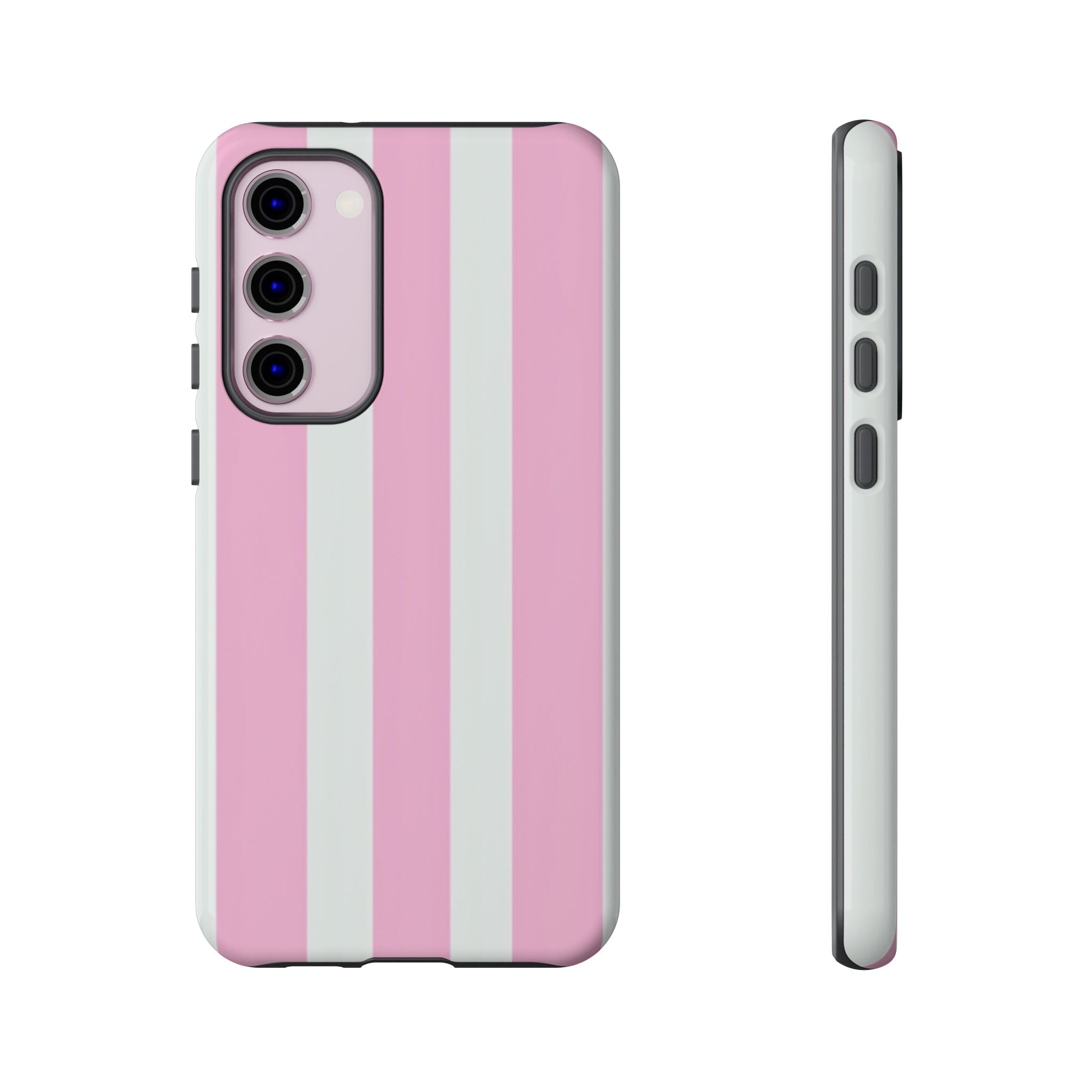 Pink & White Striped Tough Phone Case — Durable Protective Phone Cover