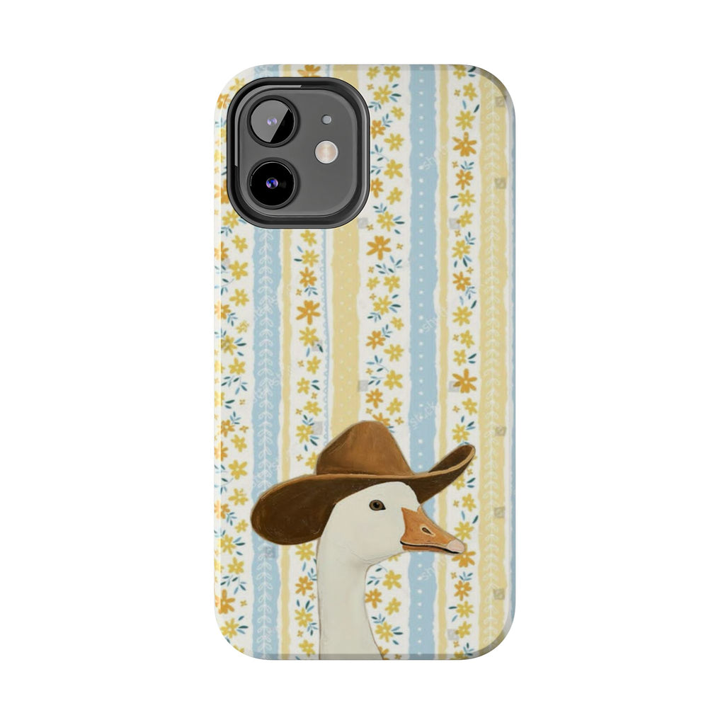 Cowboy Goose Tough Phone Case — Cute Farm Animal iPhone Case with Floral Stripes