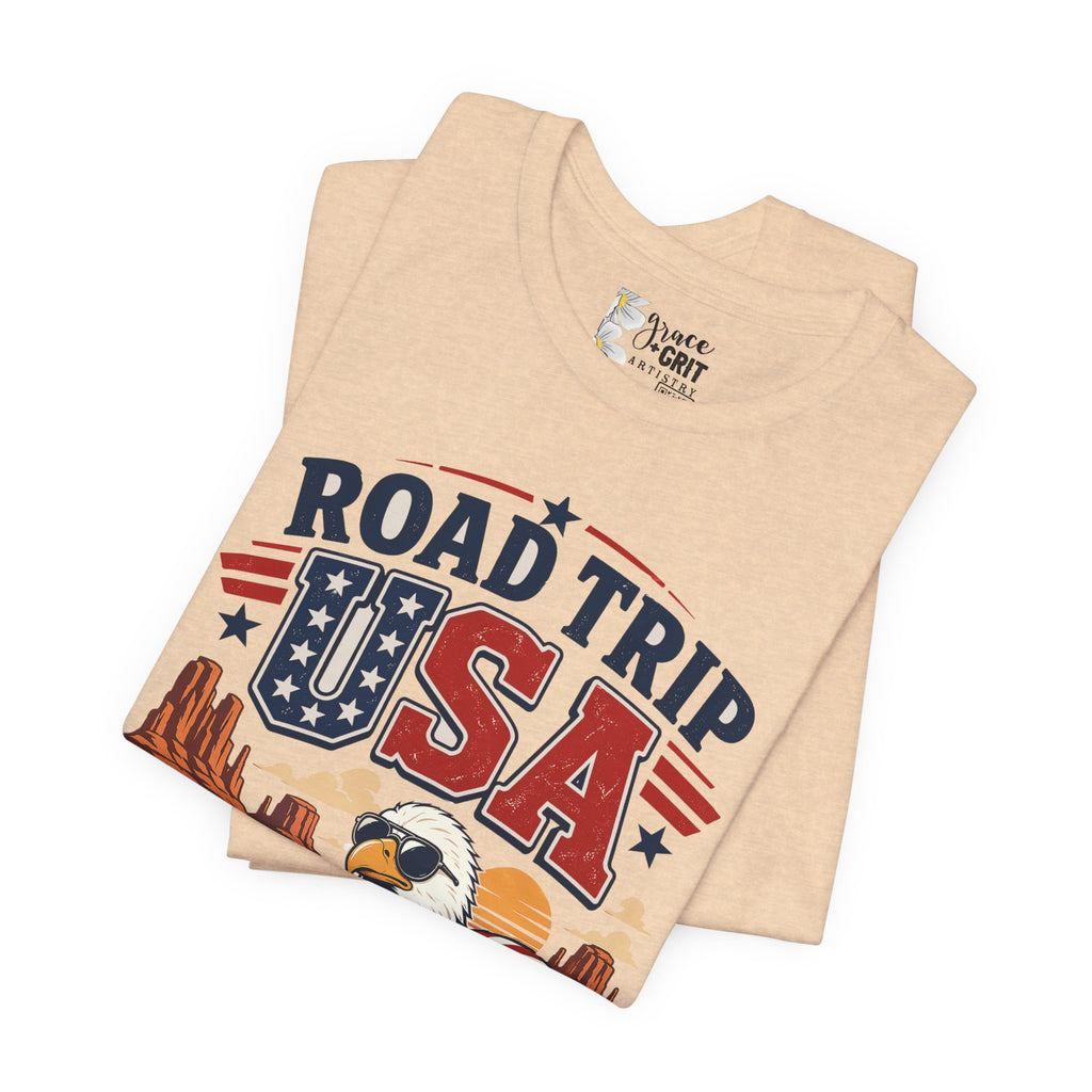 Road Trip USA Tee — Vintage Eagle & Muscle Car Patriotic T‑Shirt