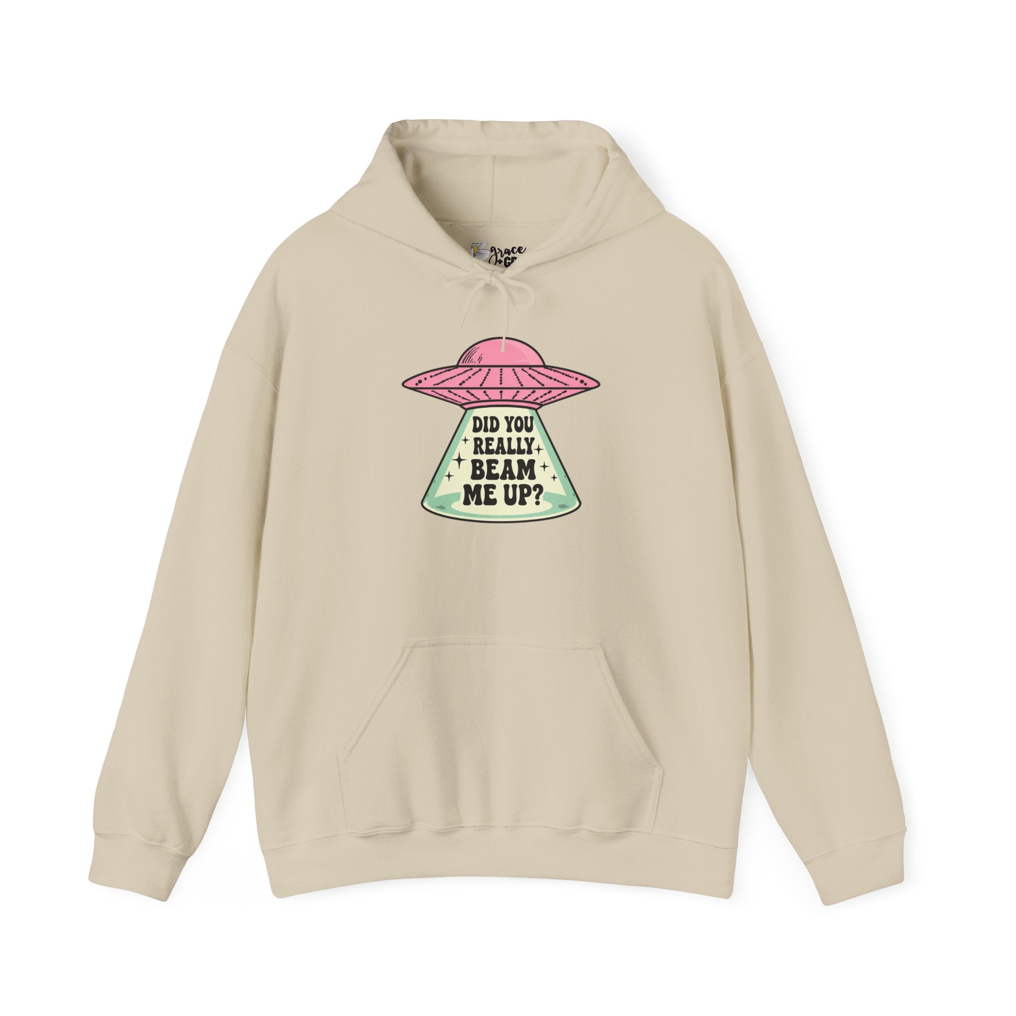Alien UFO Hoodie — "Did You Really Beam Me Up?" Cute Retro Graphic Sweatshirt