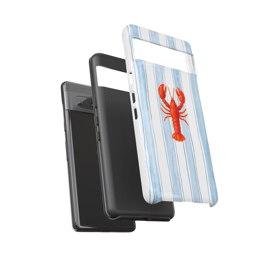Lobster Stripe Phone Case — Nautical Blue & White Protective Cover