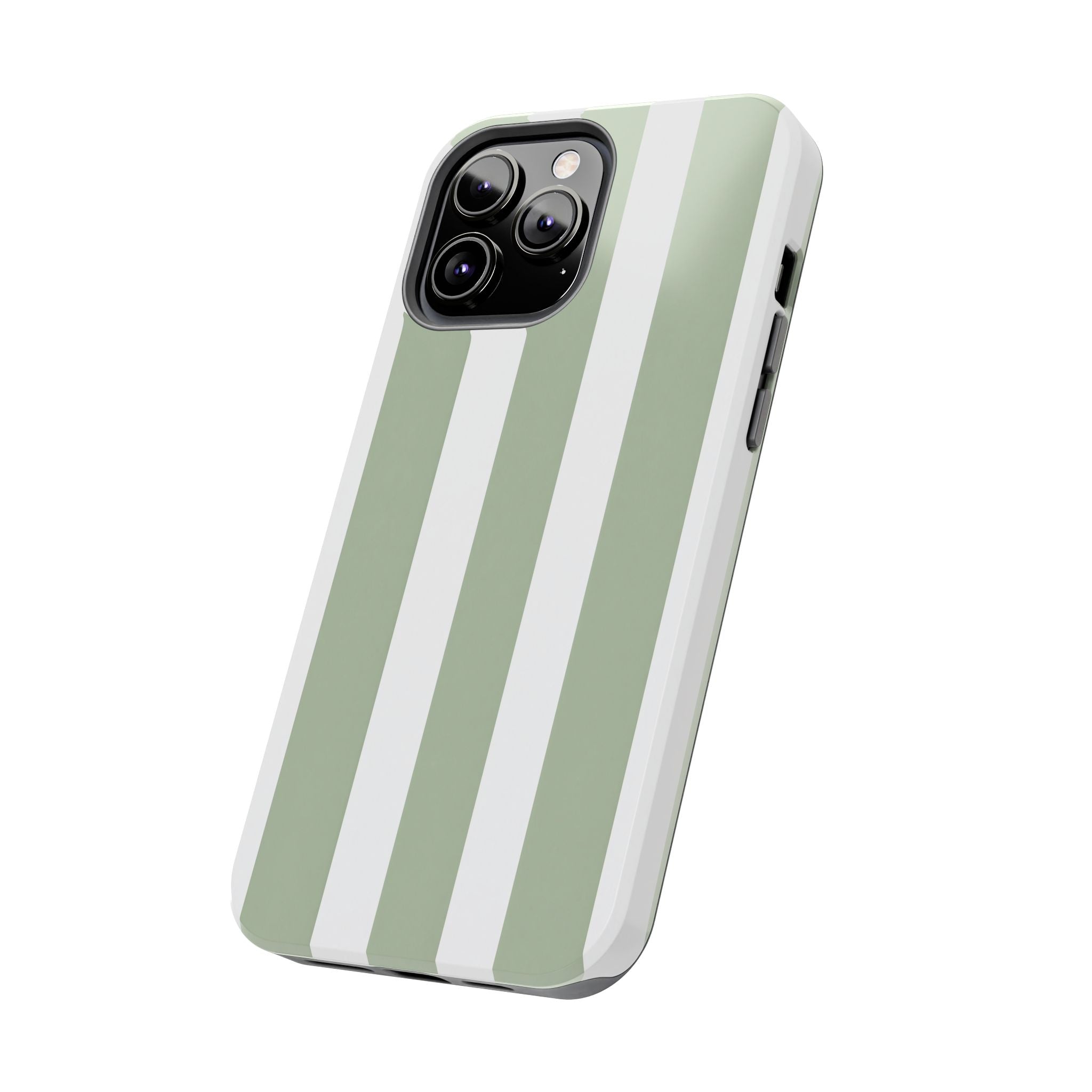 Sage & White Striped Tough Phone Case — Durable Protective Phone Cover