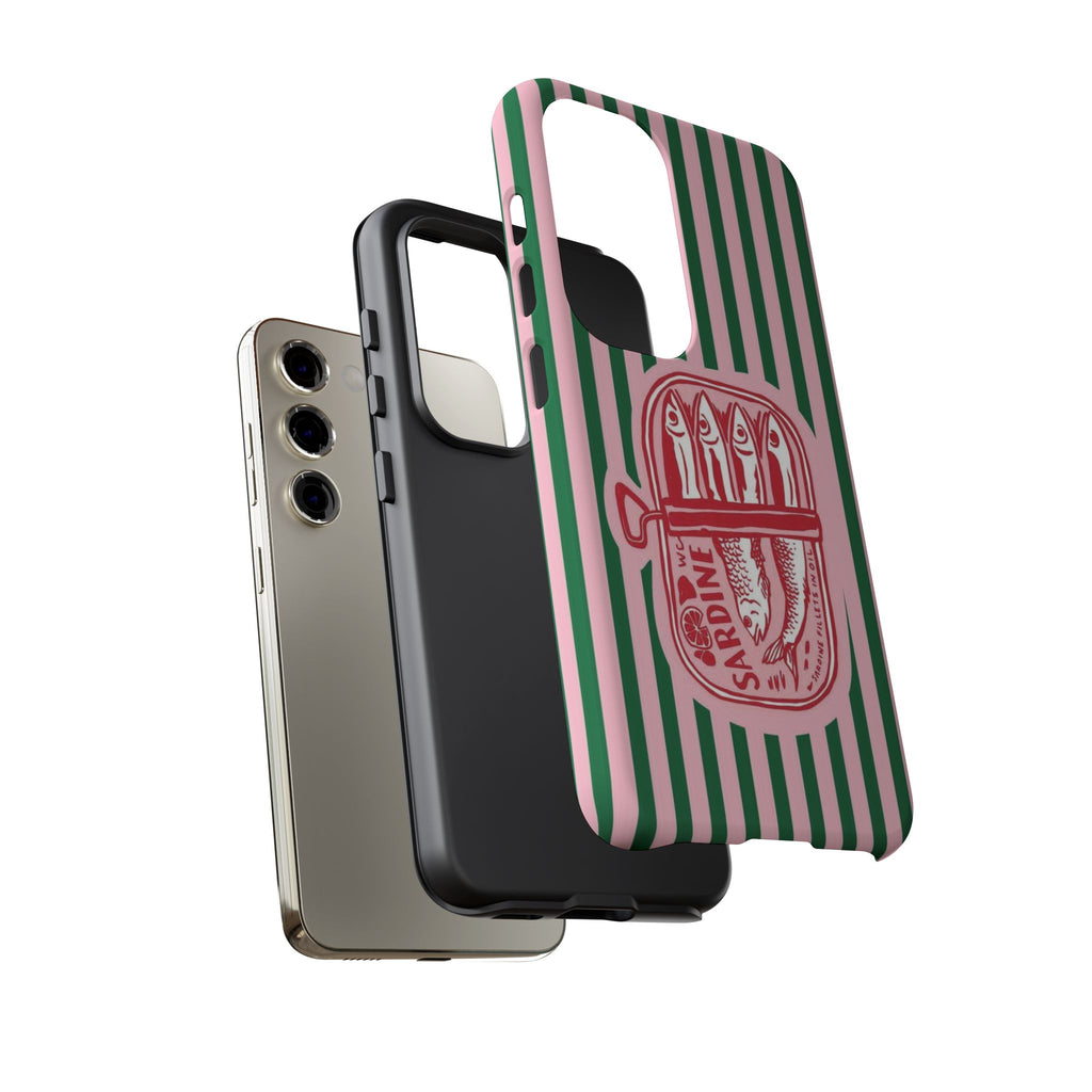 Sardine Stripe Phone Case — Retro Pink & Green Nautical Protection