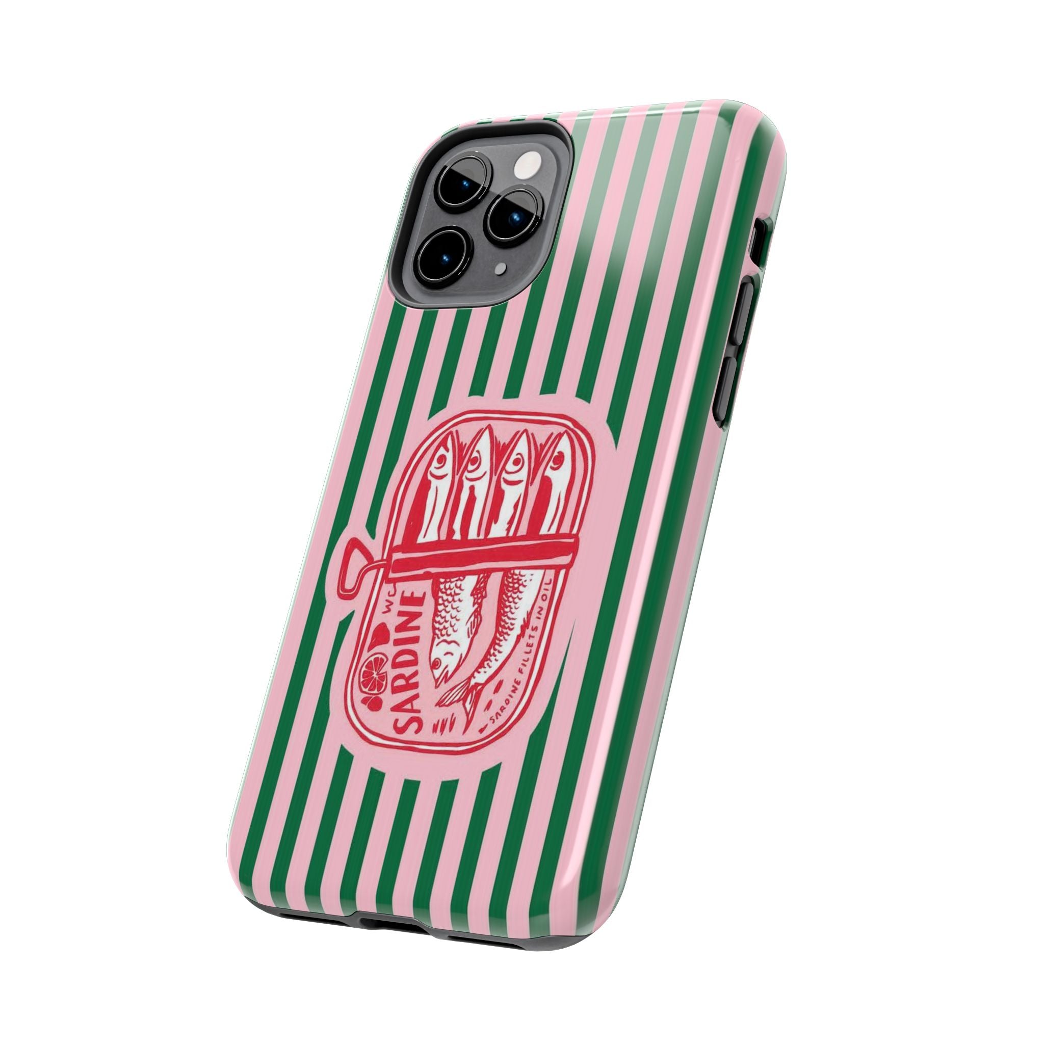Sardine Stripes Tough Phone Case — Retro Pink & Green Protective Phone Cover