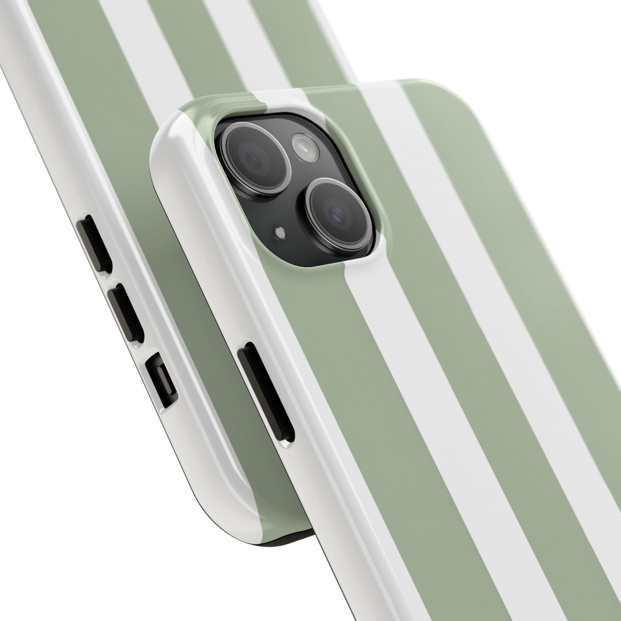 Sage & White Striped Tough Phone Case — Durable Protective Phone Cover