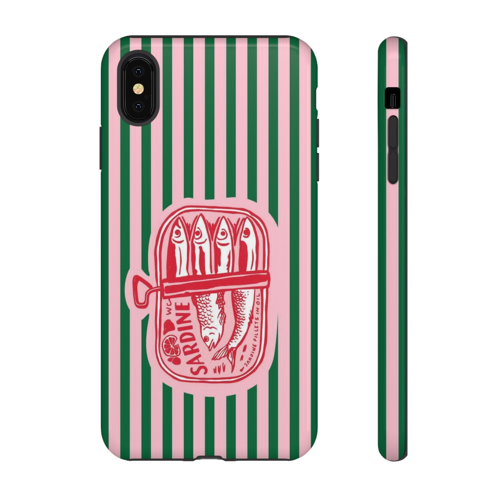 Sardine Stripe Phone Case — Retro Pink & Green Nautical Protection