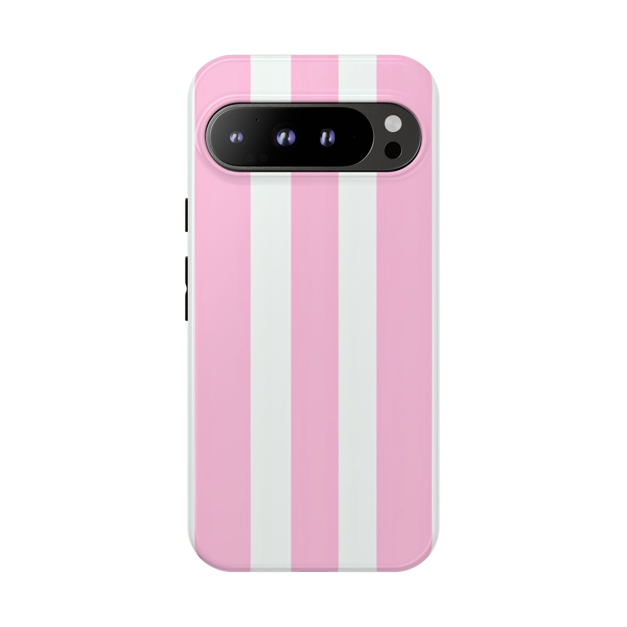 Pink & White Striped Tough Phone Case — Durable Protective Phone Cover