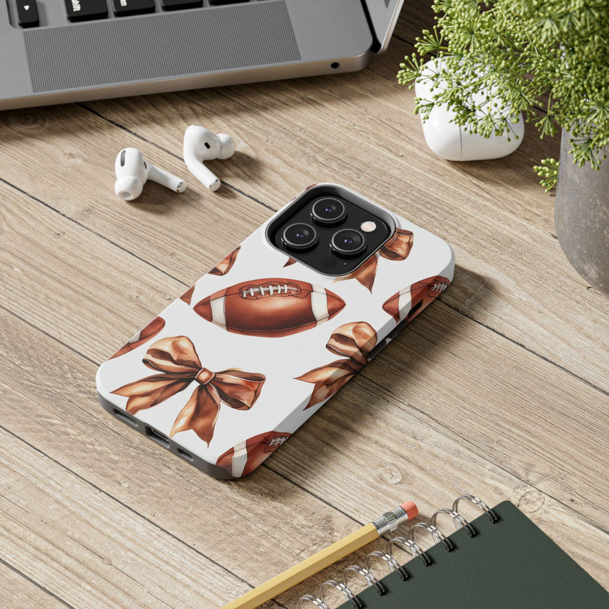 Tough Phone Case – Football & Bow Pattern
