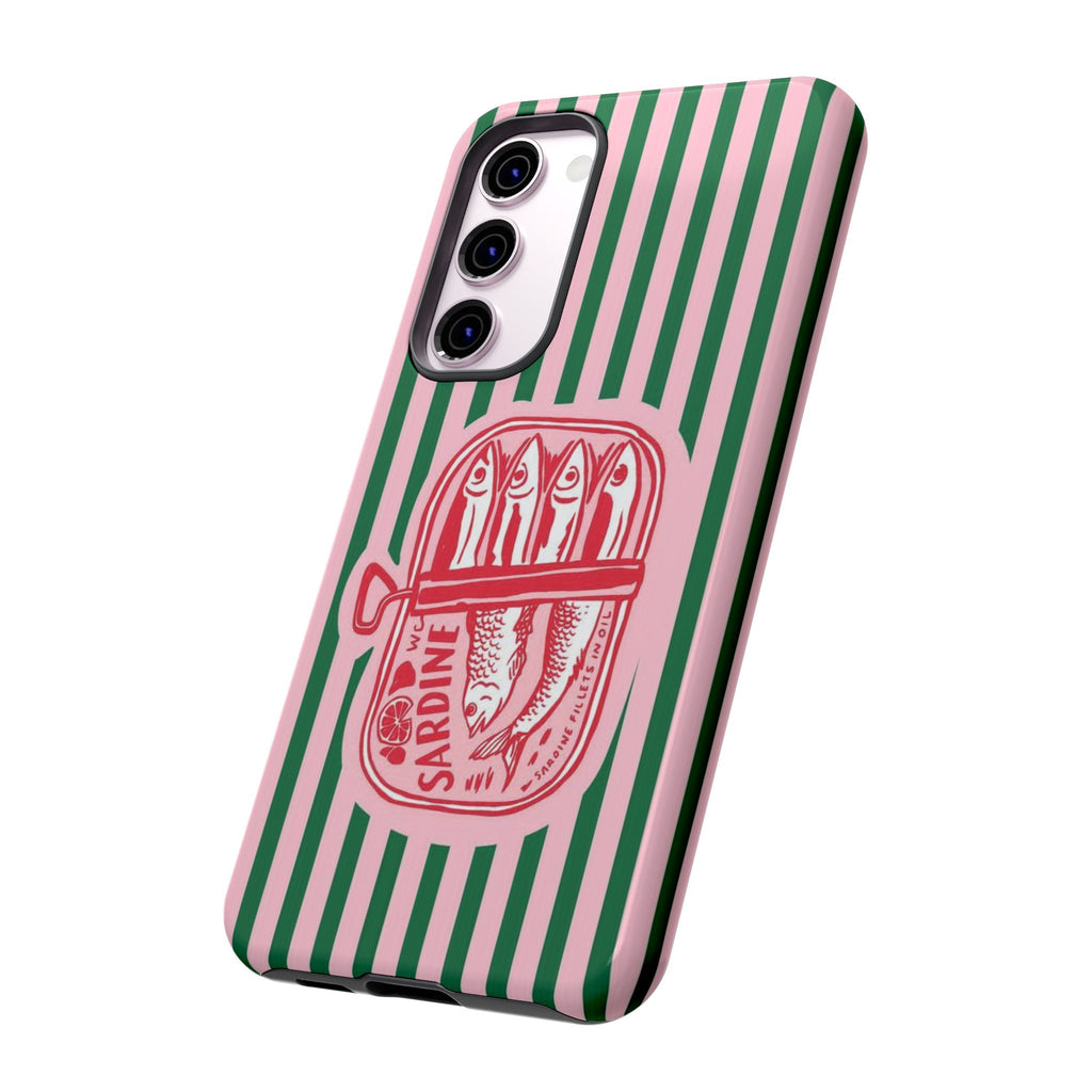 Sardine Stripe Phone Case — Retro Pink & Green Nautical Protection