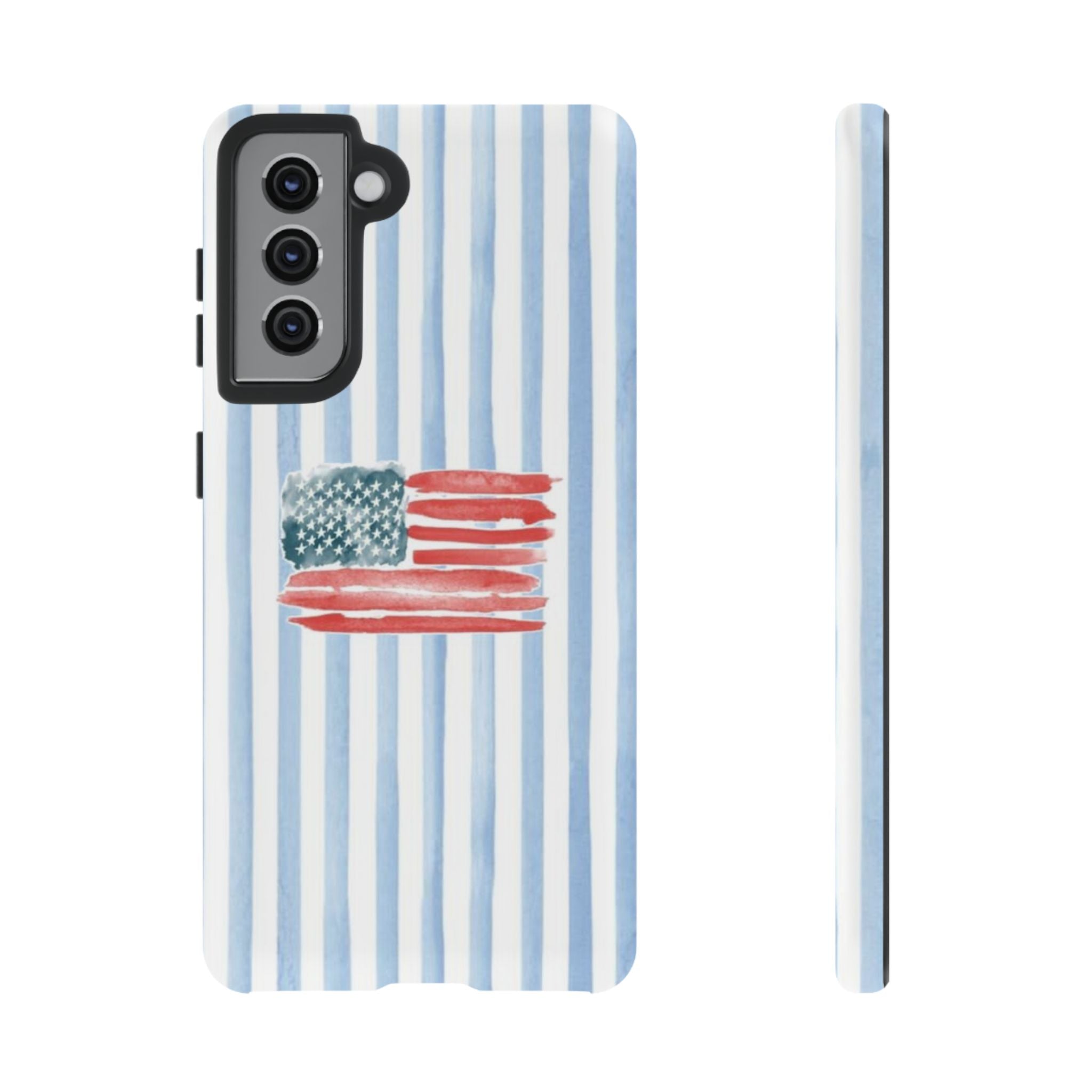 American Flag Watercolor Phone Case - Blue Stripe Tough Case