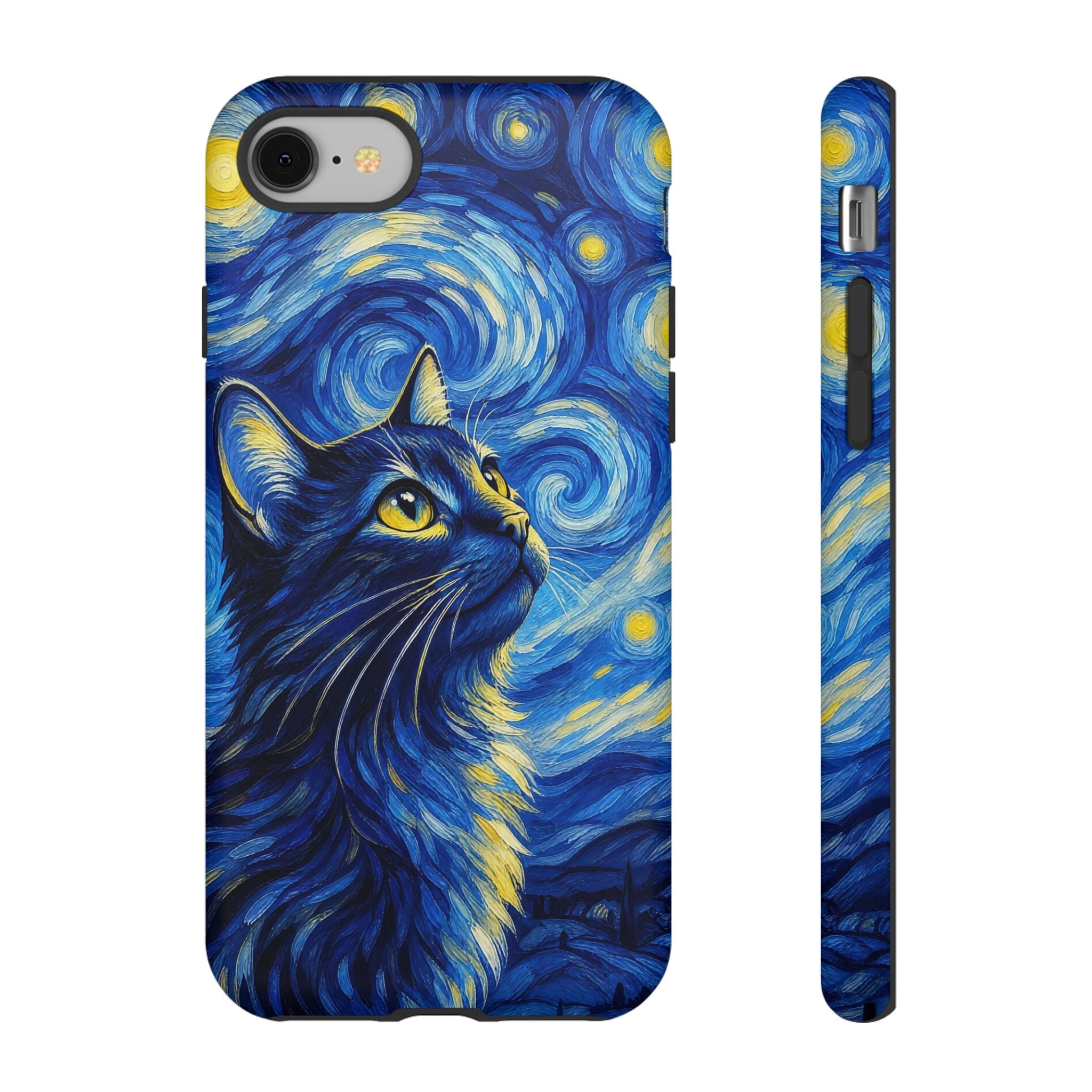 Starry Night Cat Phone Case — Van GoghStyle Blue Galaxy iPhone Cover