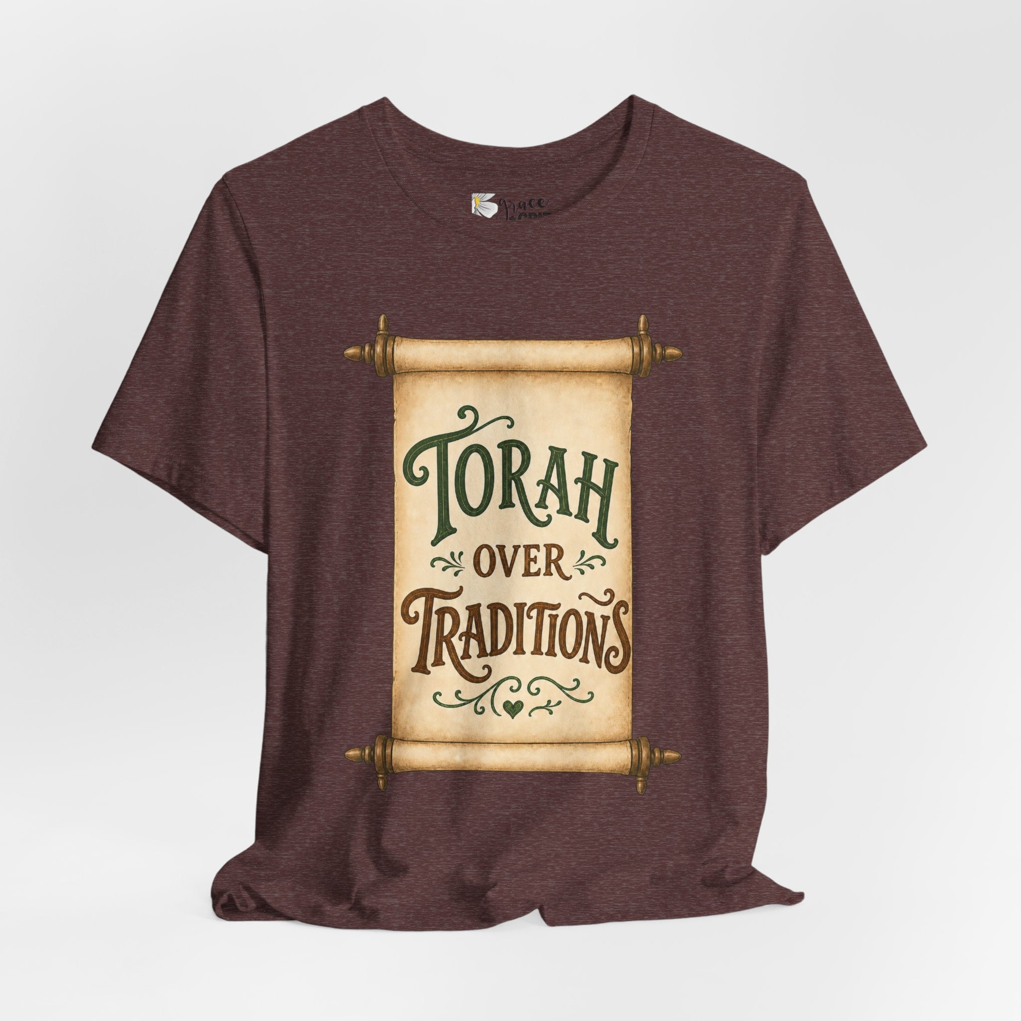 Torah Over Traditions Tee | Scroll Typography Jewish Faith Shirt