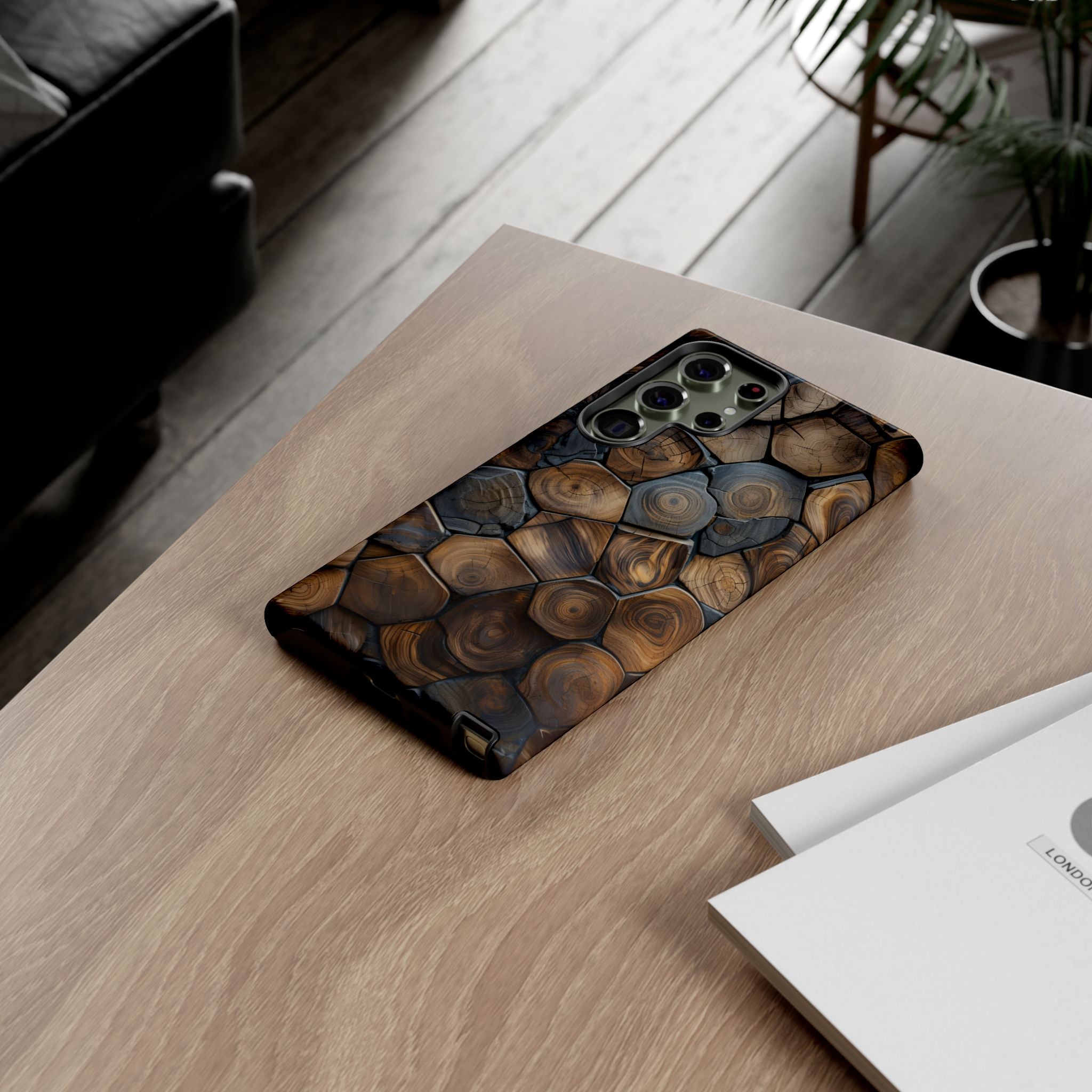 Wood Grain Hex Phone Case — Rustic Geometric iPhone Protection